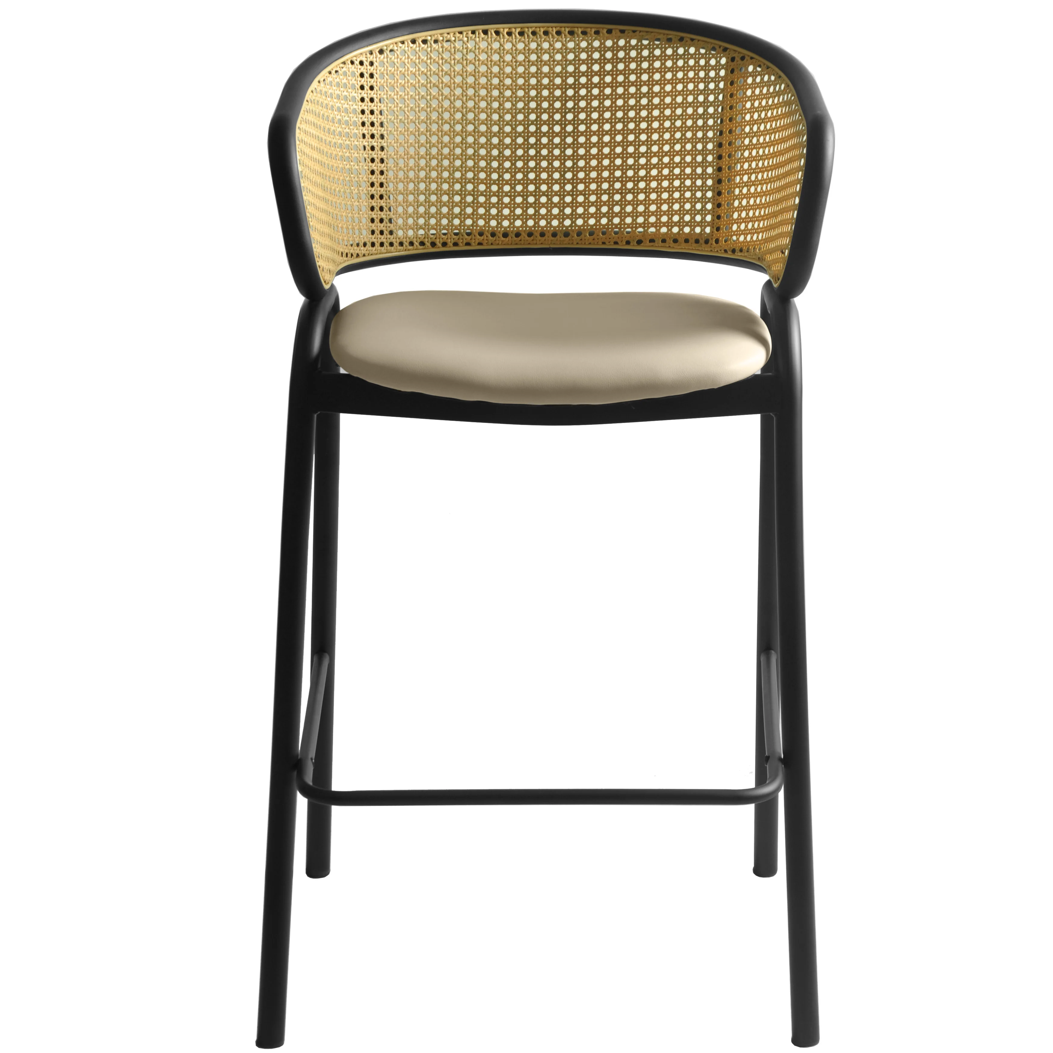 Ervilla Wicker Bar Stool with Fabric Seat and Black Steel Frame - Taupe