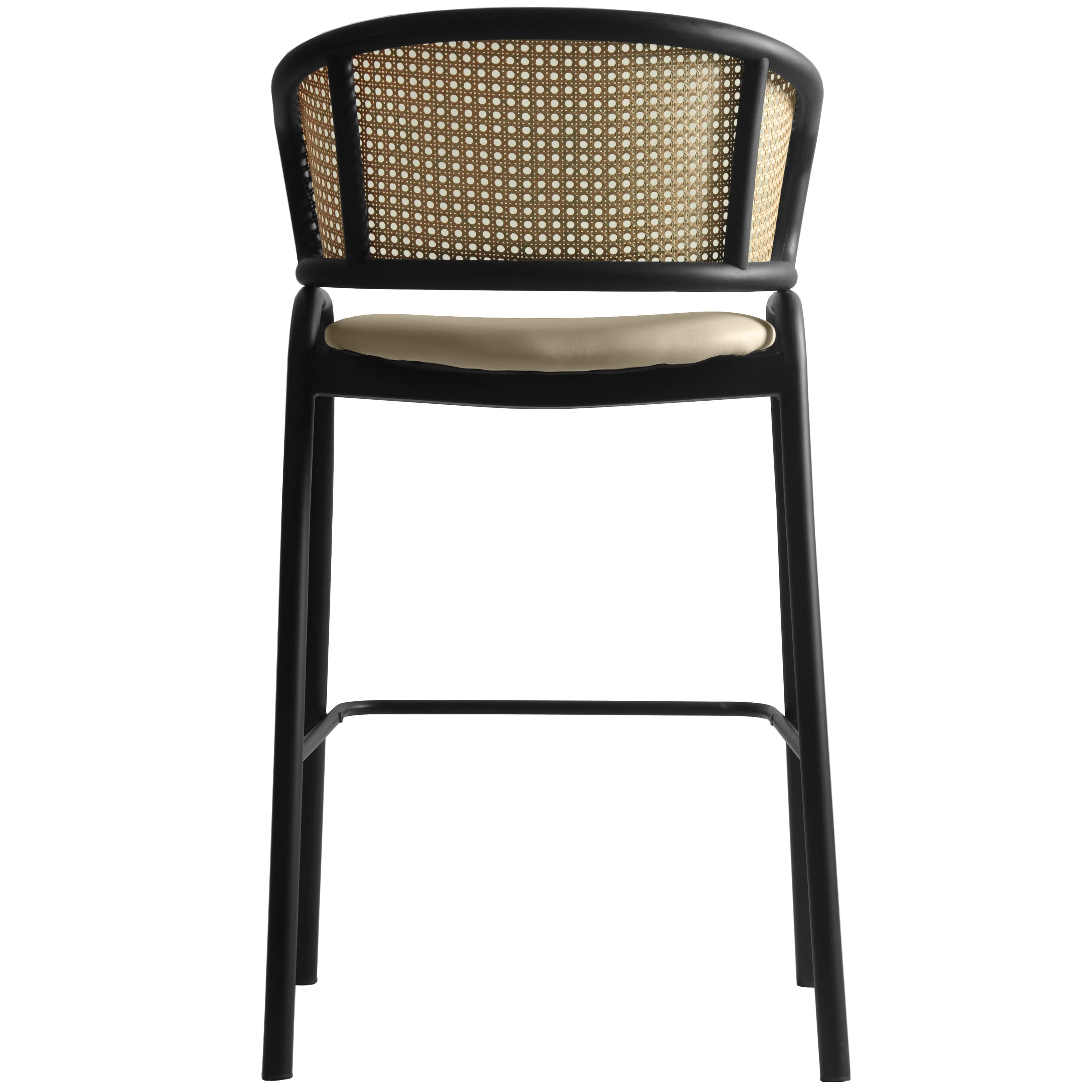Ervilla Wicker Bar Stool with Fabric Seat and Black Steel Frame - Taupe - Set of 2