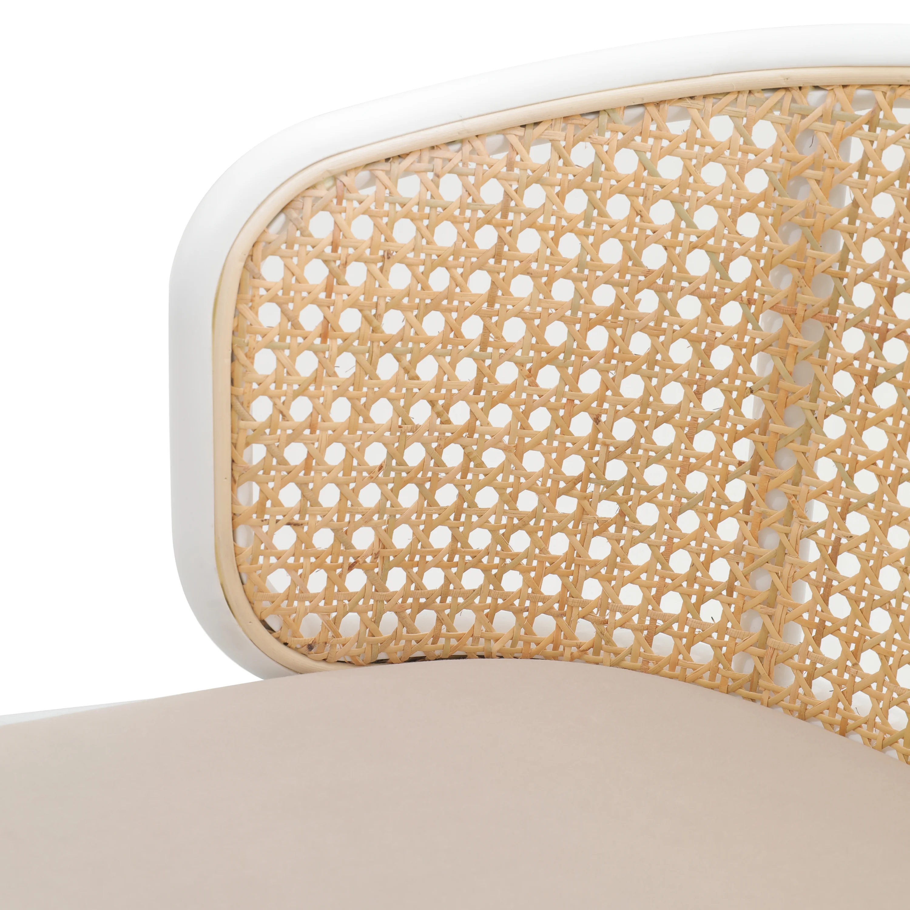 Ervilla Mid-Century Modern Wicker Bar Stool with Fabric Seat and White Powder Coated Steel Frame, Set of 2 in Beige