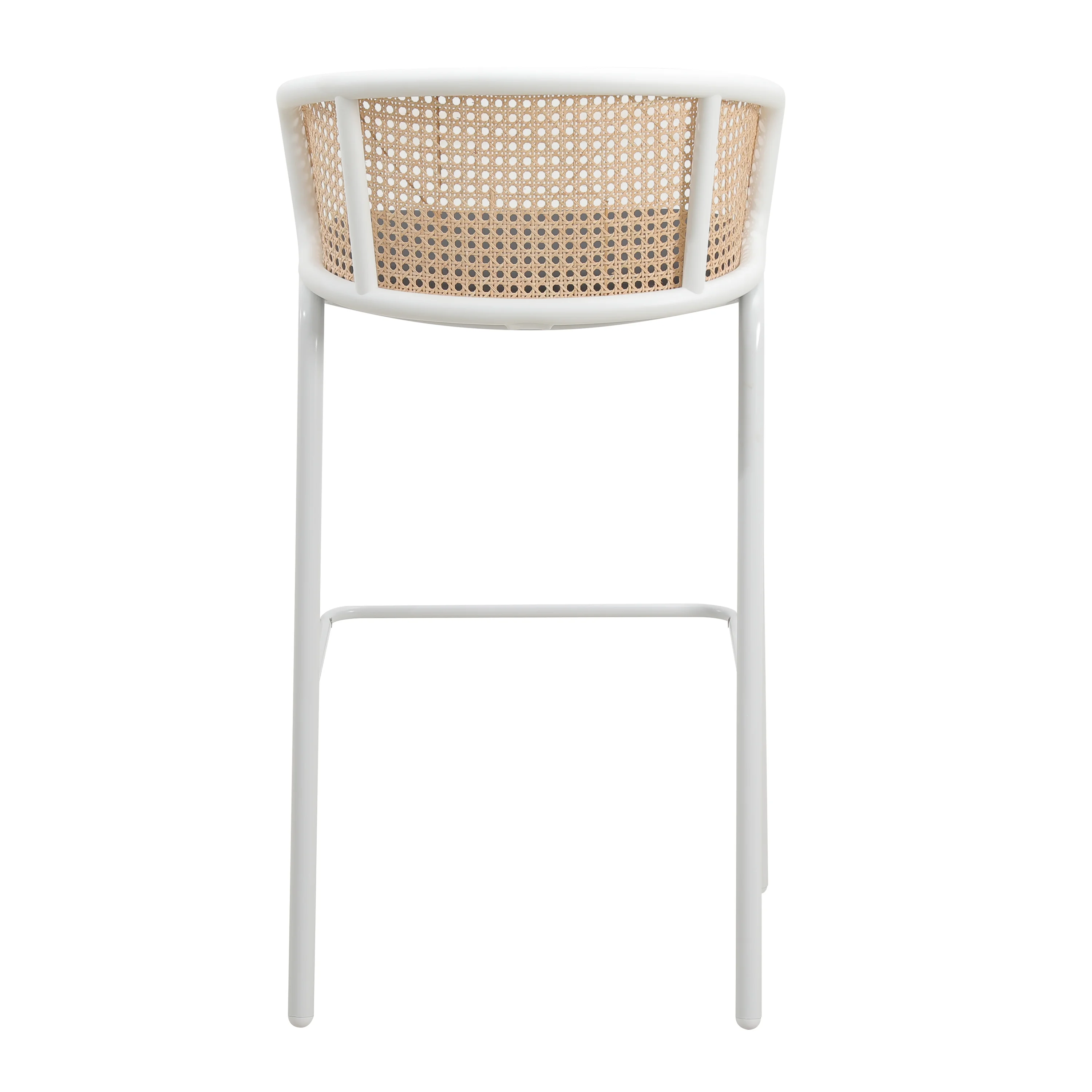 Ervilla Mid-Century Modern Wicker Bar Stool with Fabric Seat and White Powder Coated Steel Frame for Kitchen and Dining Room in Black