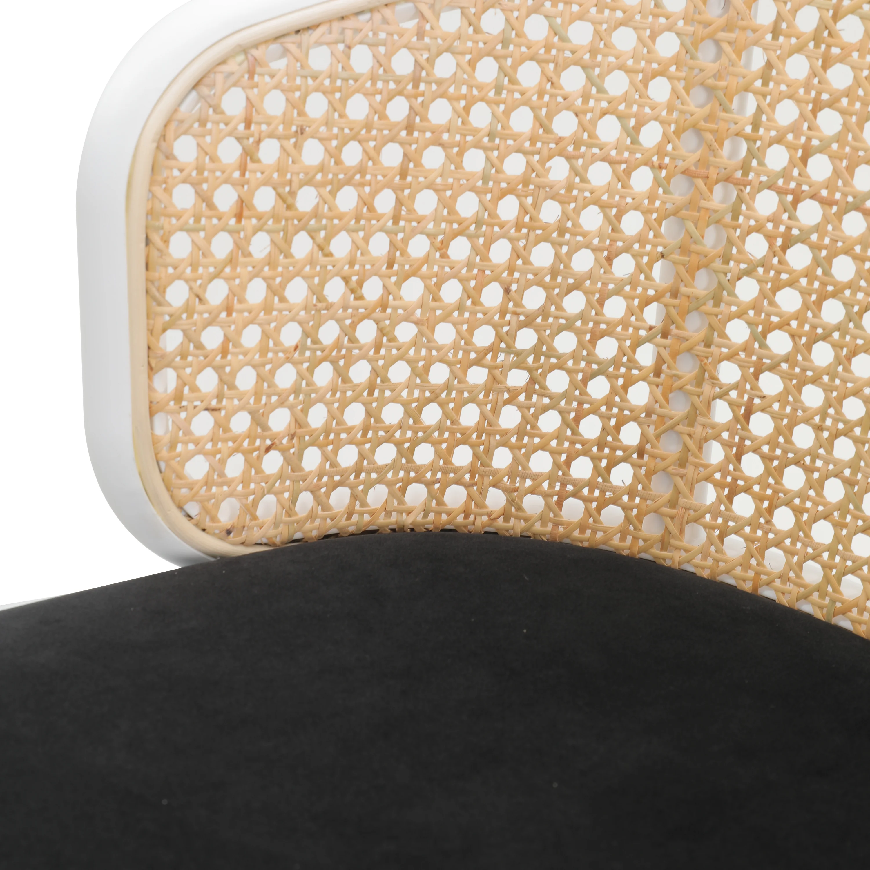 Ervilla Mid-Century Modern Wicker Bar Stool with Fabric Seat and White Powder Coated Steel Frame, Set of 2 in Black