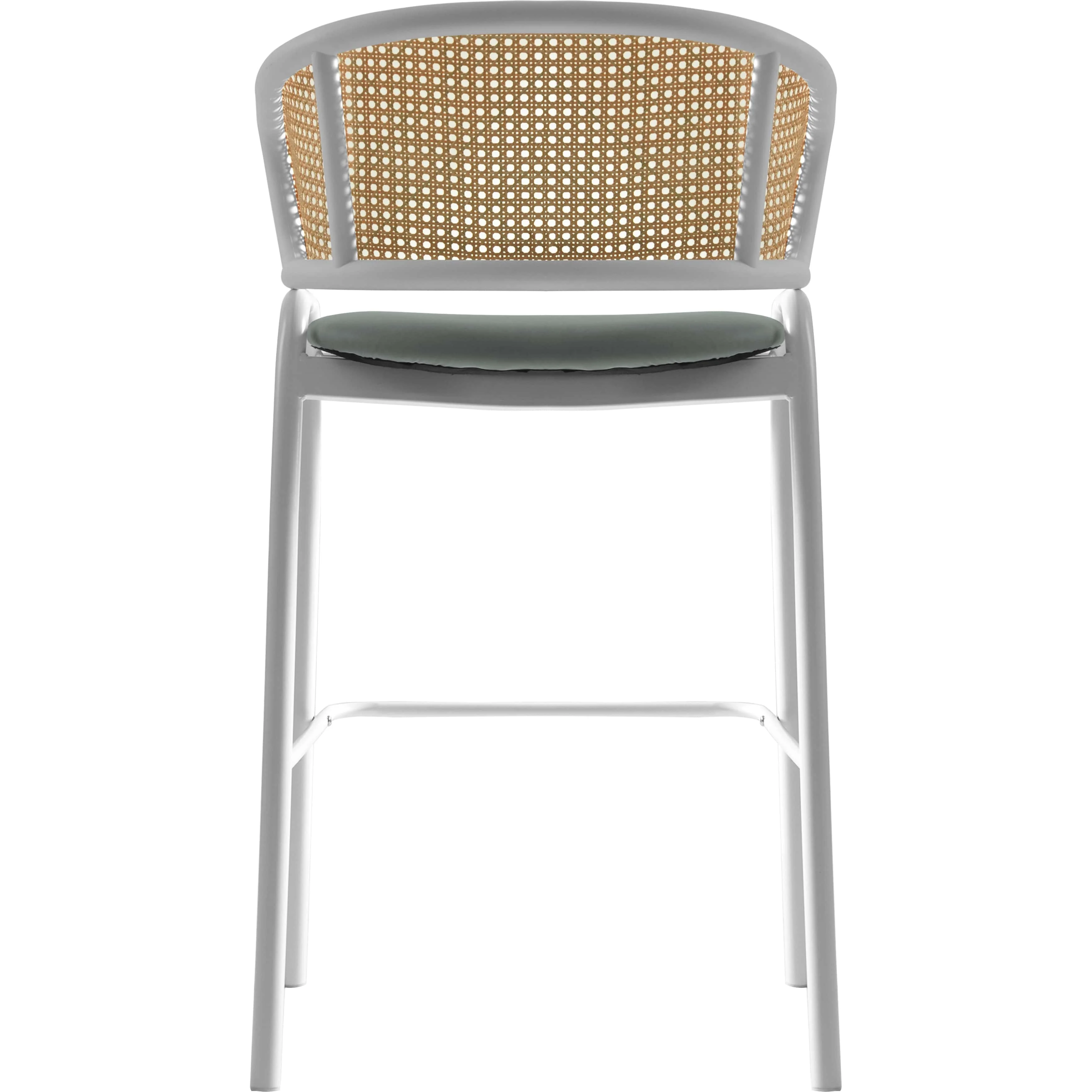 Ervilla Wicker Bar Stool with Fabric Seat and White Steel Frame - Grey leather - Set of 2
