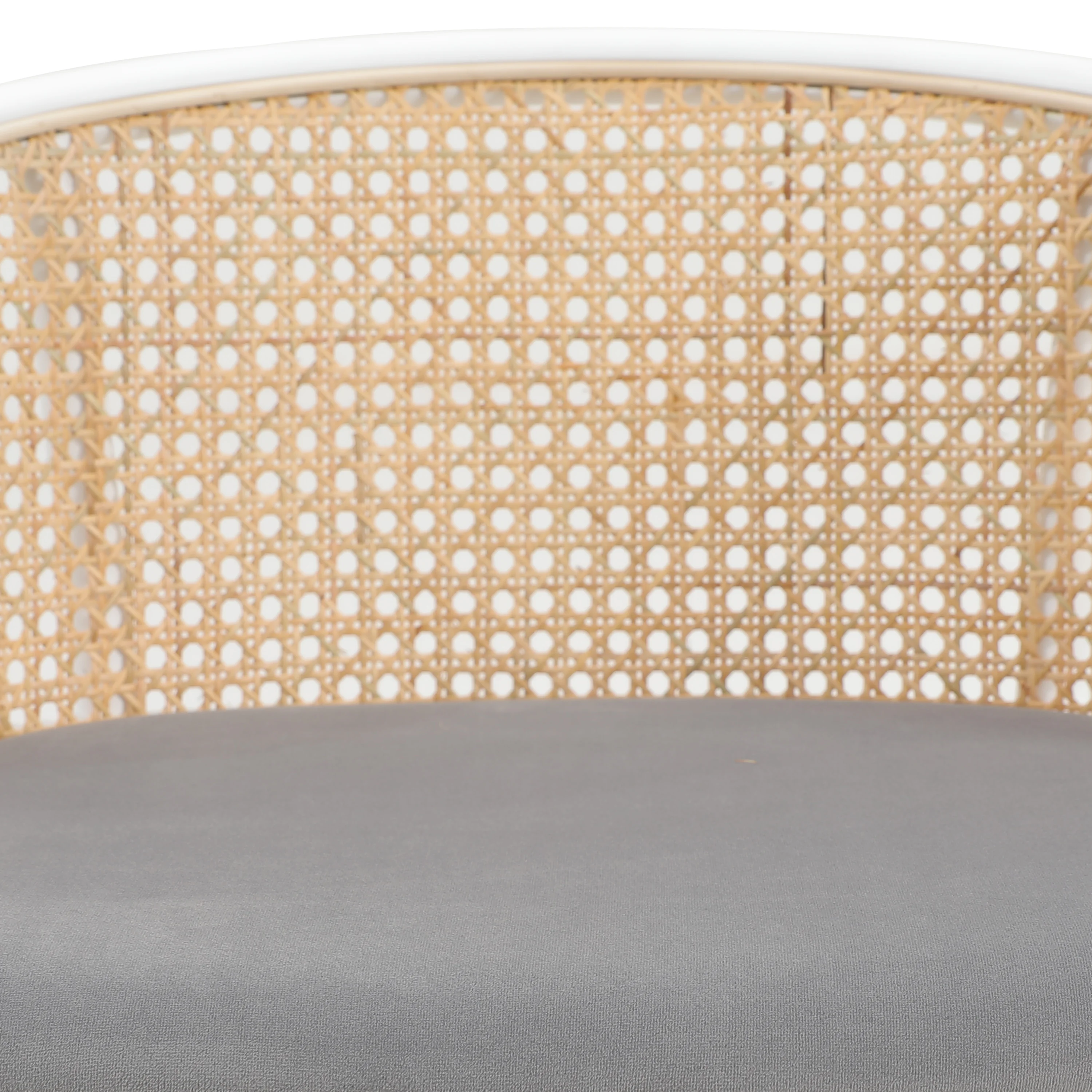 Ervilla Mid-Century Modern Wicker Bar Stool with Fabric Seat and White Powder Coated Steel Frame for Kitchen and Dining Room in Grey