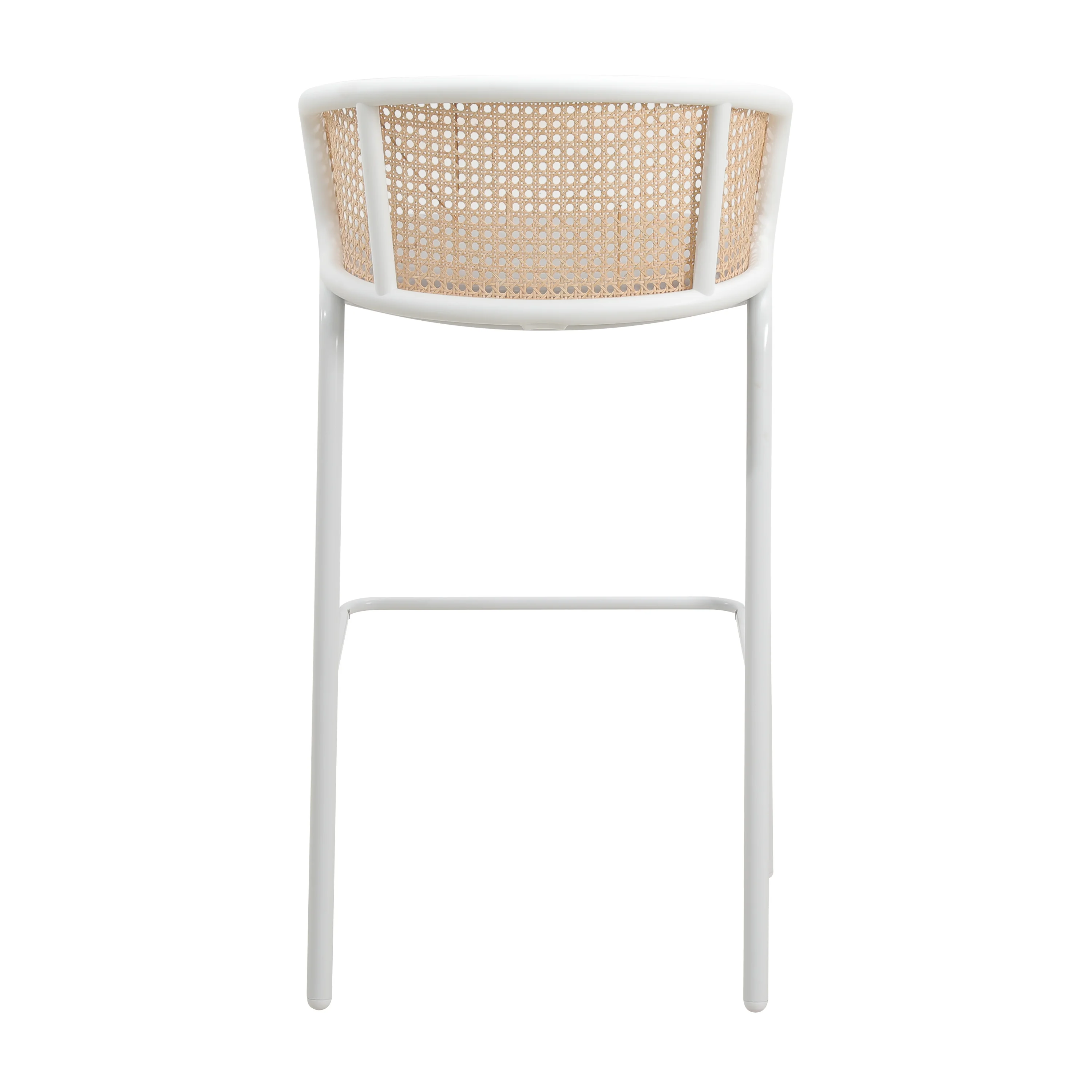 Ervilla Mid-Century Modern Wicker Bar Stool with Fabric Seat and White Powder Coated Steel Frame, Set of 2 in Grey