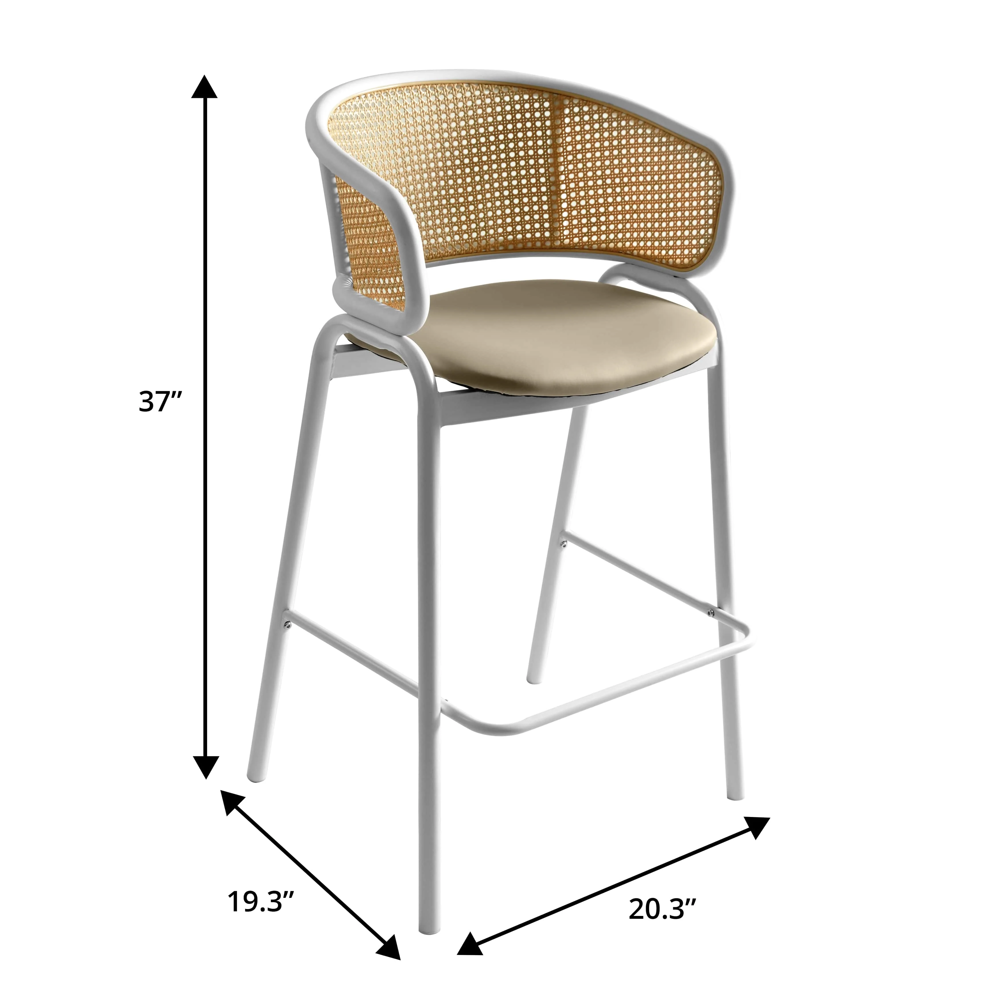Ervilla Wicker Bar Stool with Fabric Seat and White Steel Frame - Taupe