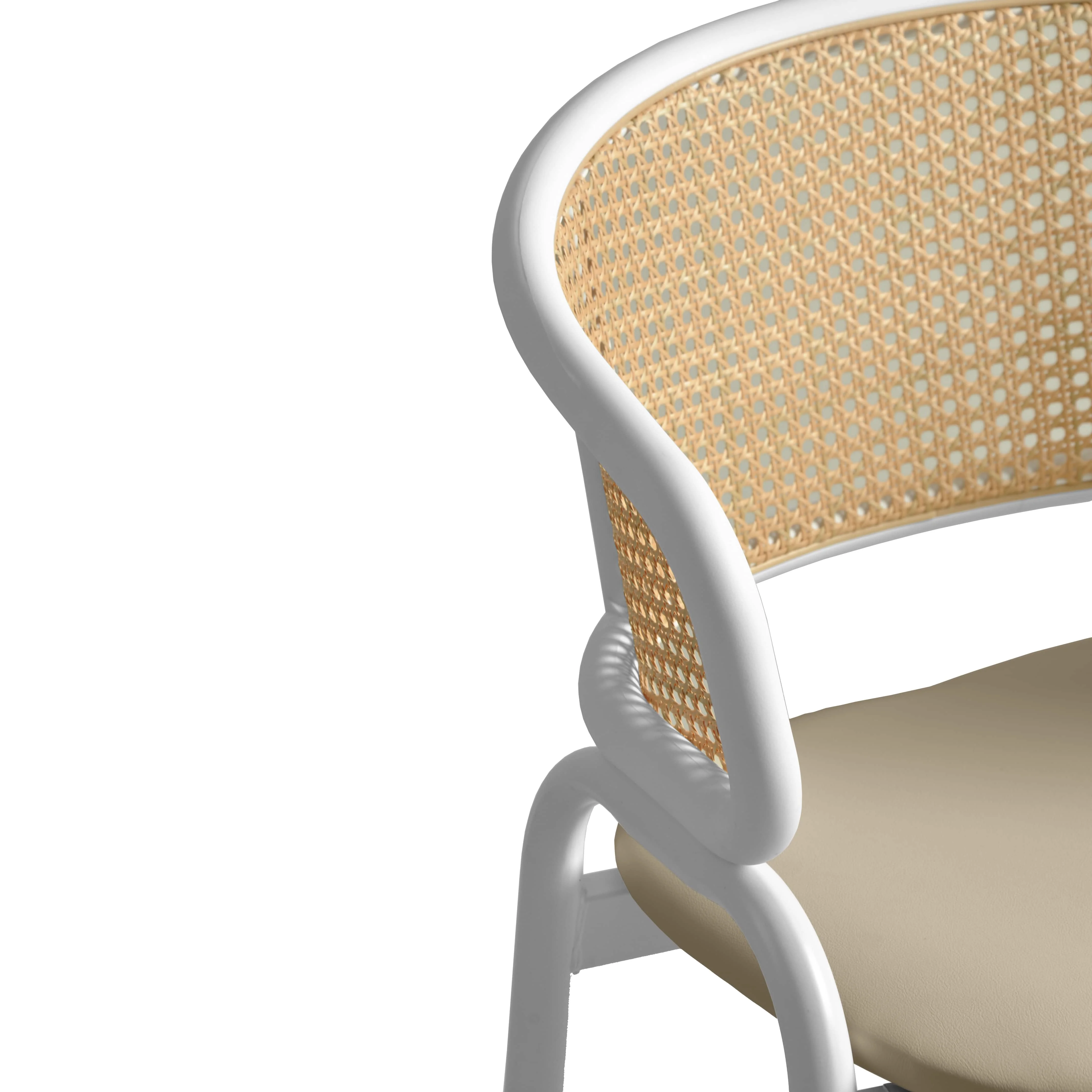 Ervilla Wicker Bar Stool with Fabric Seat and White Steel Frame - Taupe