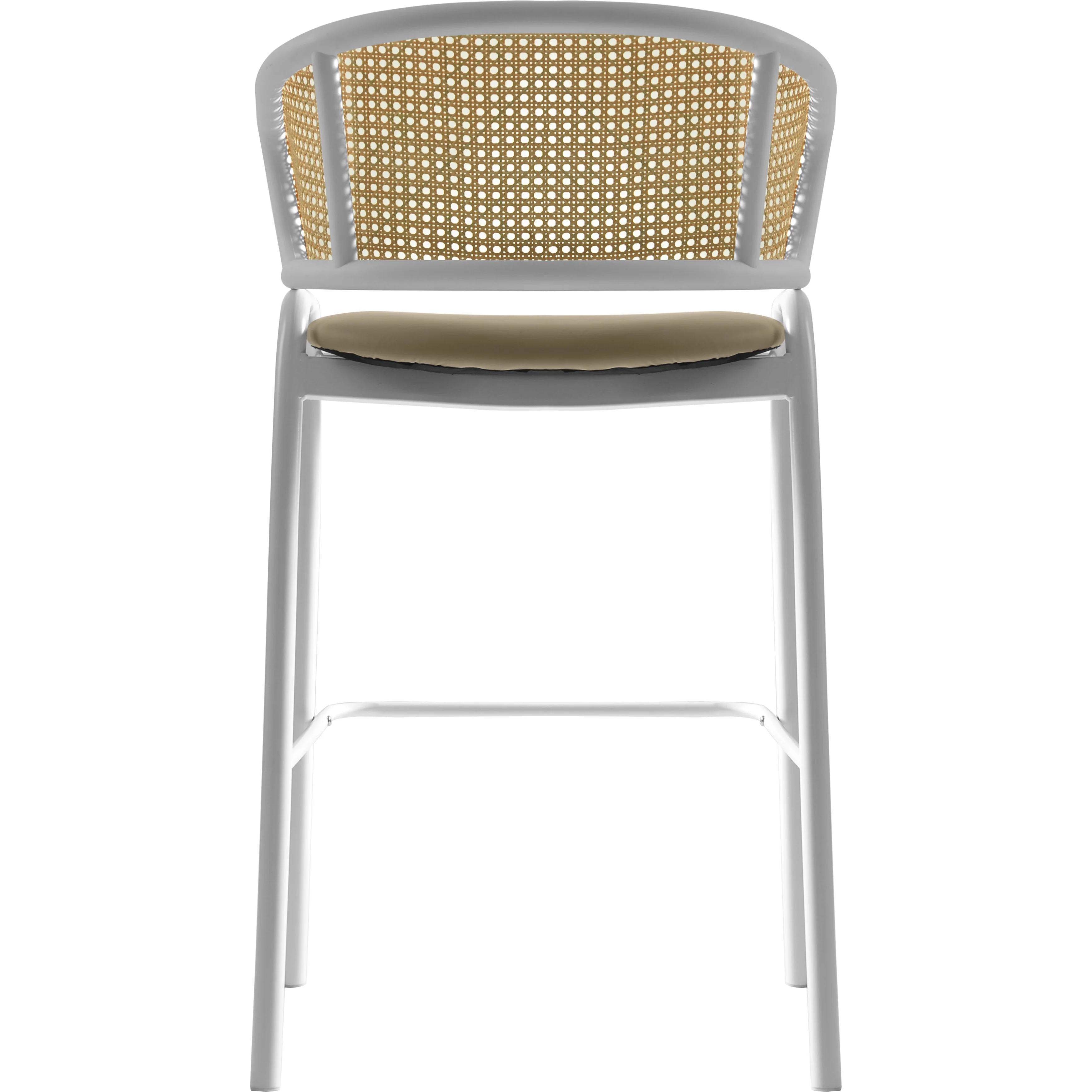 Ervilla Wicker Bar Stool with Fabric Seat and White Steel Frame - Taupe