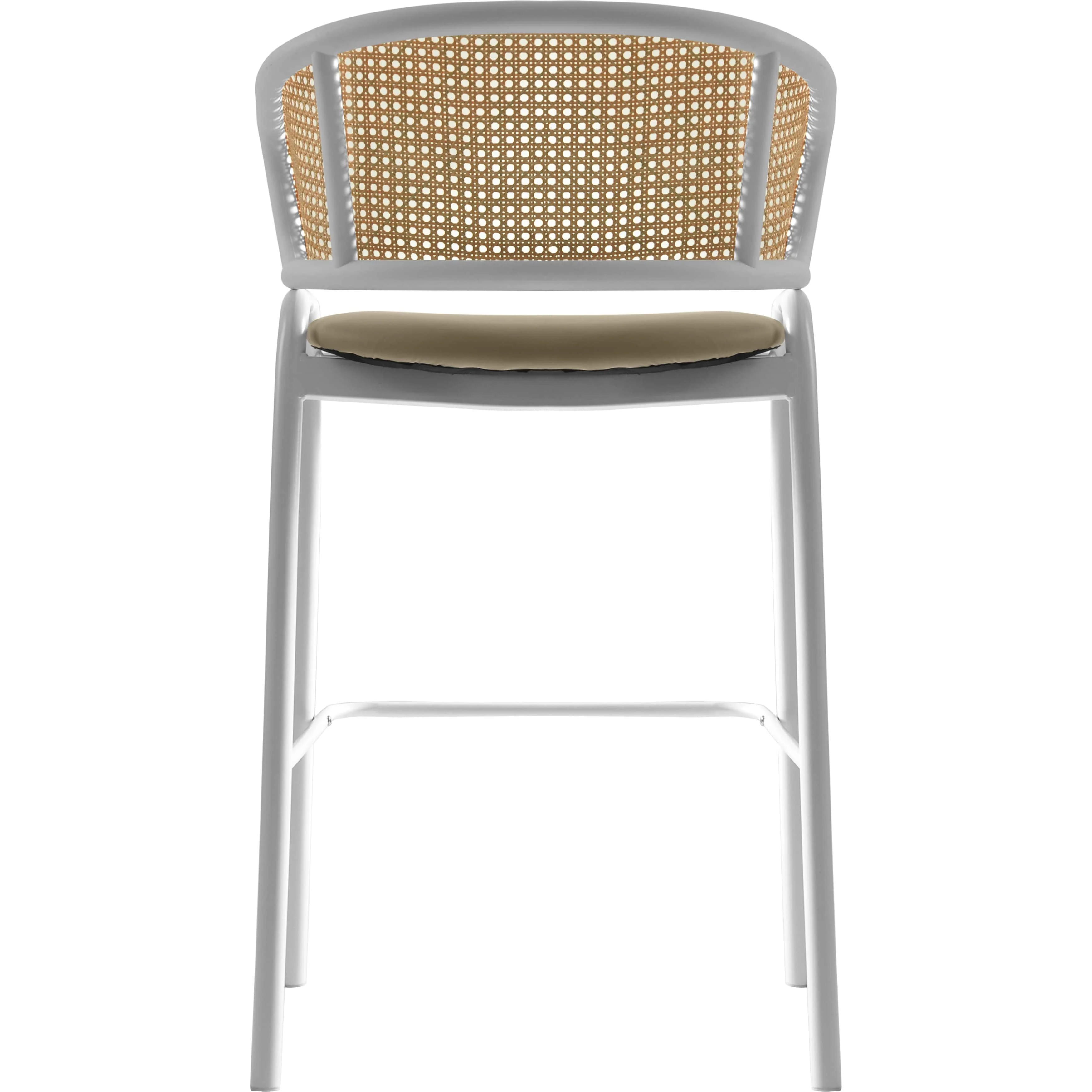 Ervilla Wicker Bar Stool with Fabric Seat and White Steel Frame - Taupe - Set of 2
