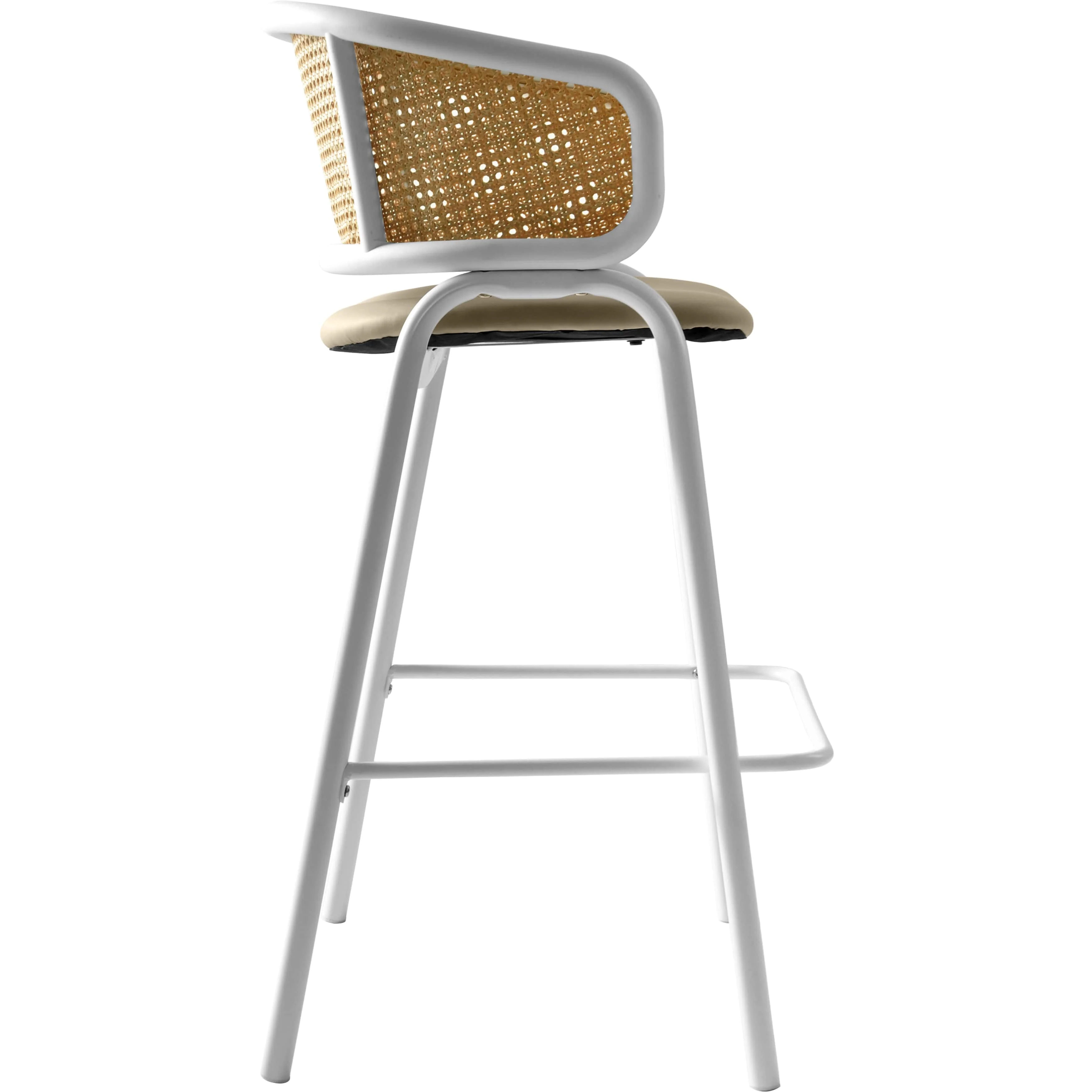 Ervilla Wicker Bar Stool with Fabric Seat and White Steel Frame - Taupe - Set of 2