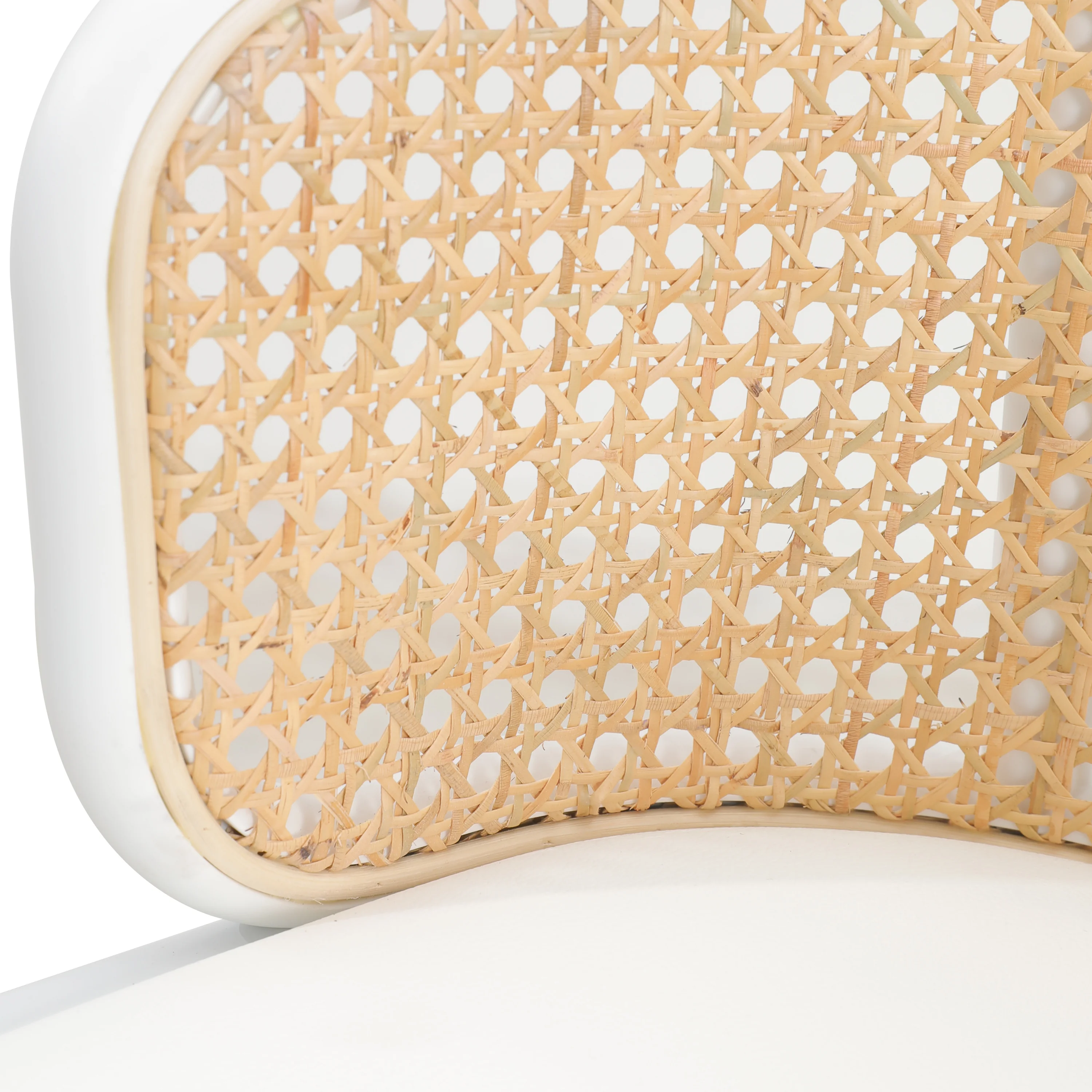 Ervilla Mid-Century Modern Wicker Bar Stool with Fabric Seat and White Powder Coated Steel Frame for Kitchen and Dining Room in White