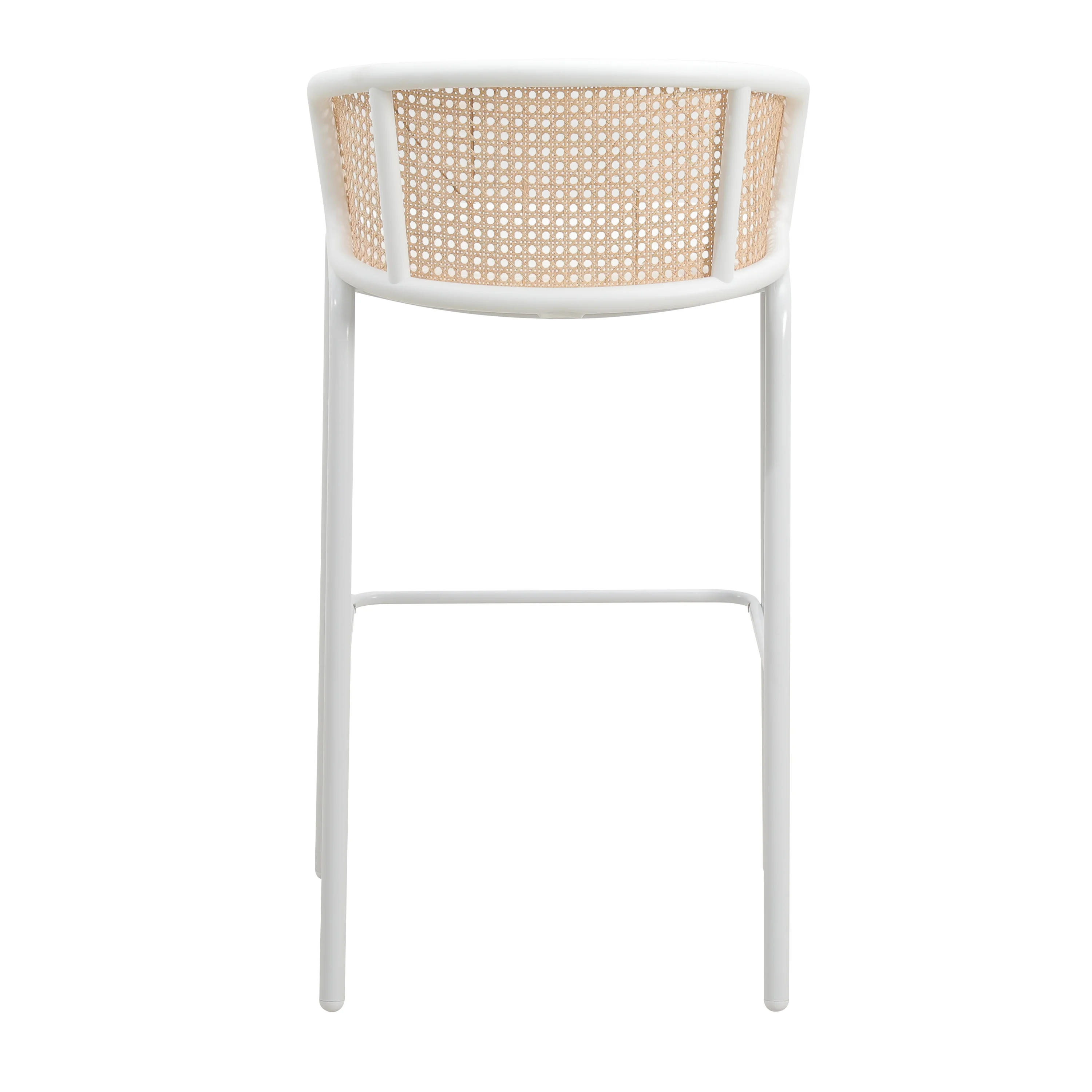 Ervilla Mid-Century Modern Wicker Bar Stool with Fabric Seat and White Powder Coated Steel Frame for Kitchen and Dining Room in White