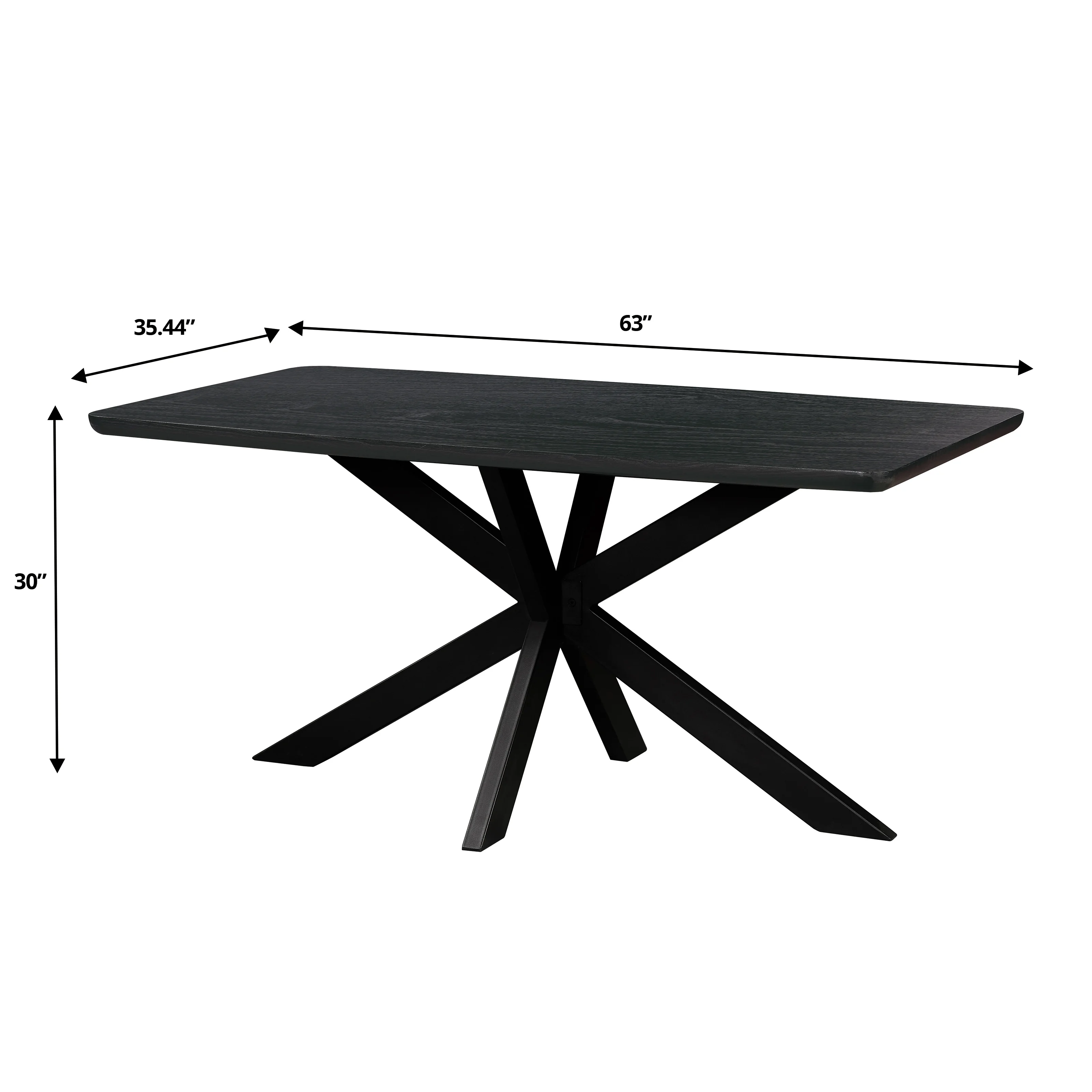 5-Piece Dining Set with 63" Rectangular Dining Table in Ebony with 4 Velvet Dining Chairs in Black Steel Legs in Beige