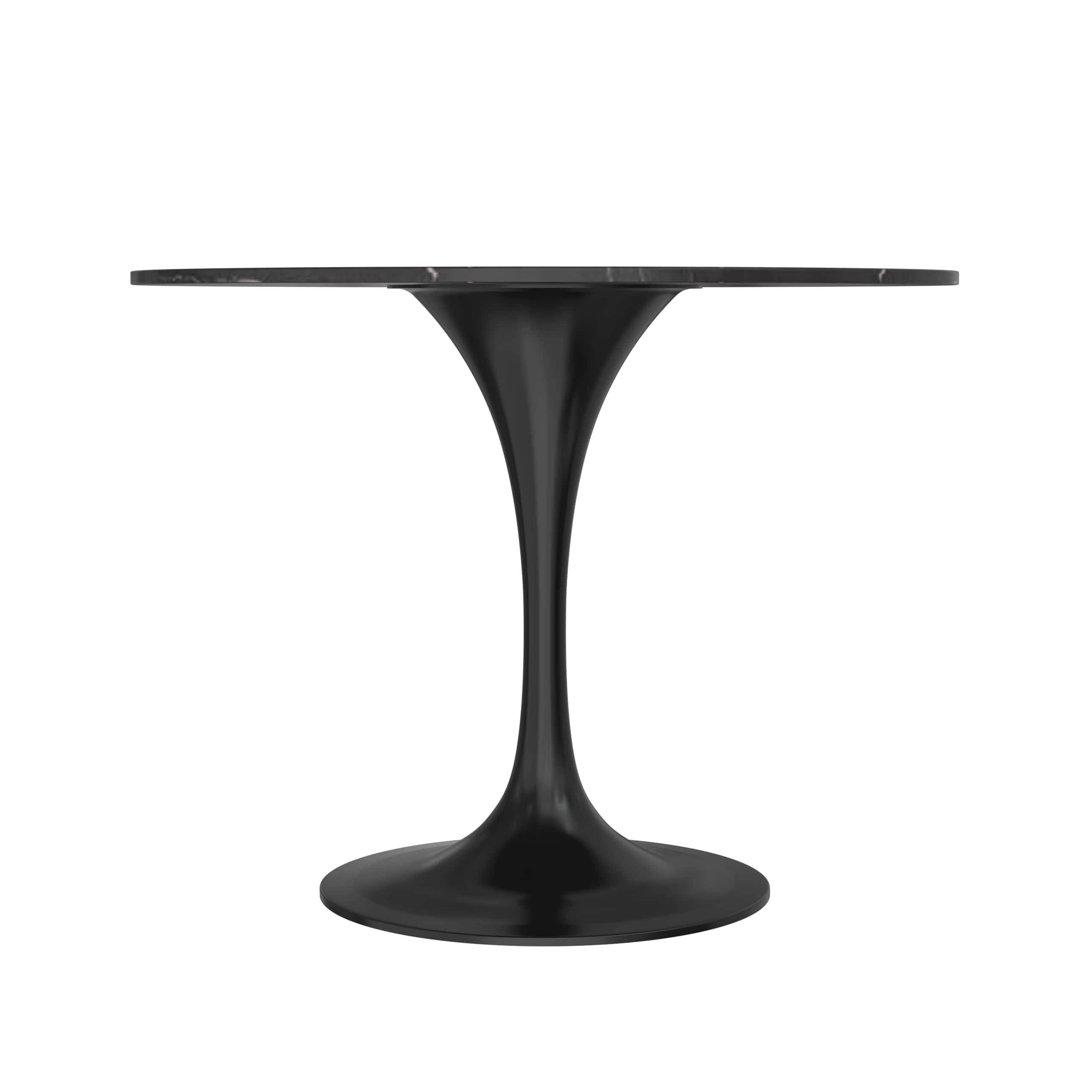 5-Piece Dining Set with 36" Round Dining Table Black Sintered Stone Top and Black Pedestal with 4 Velvet Dining Chairs in Black Steel Legs in Beige