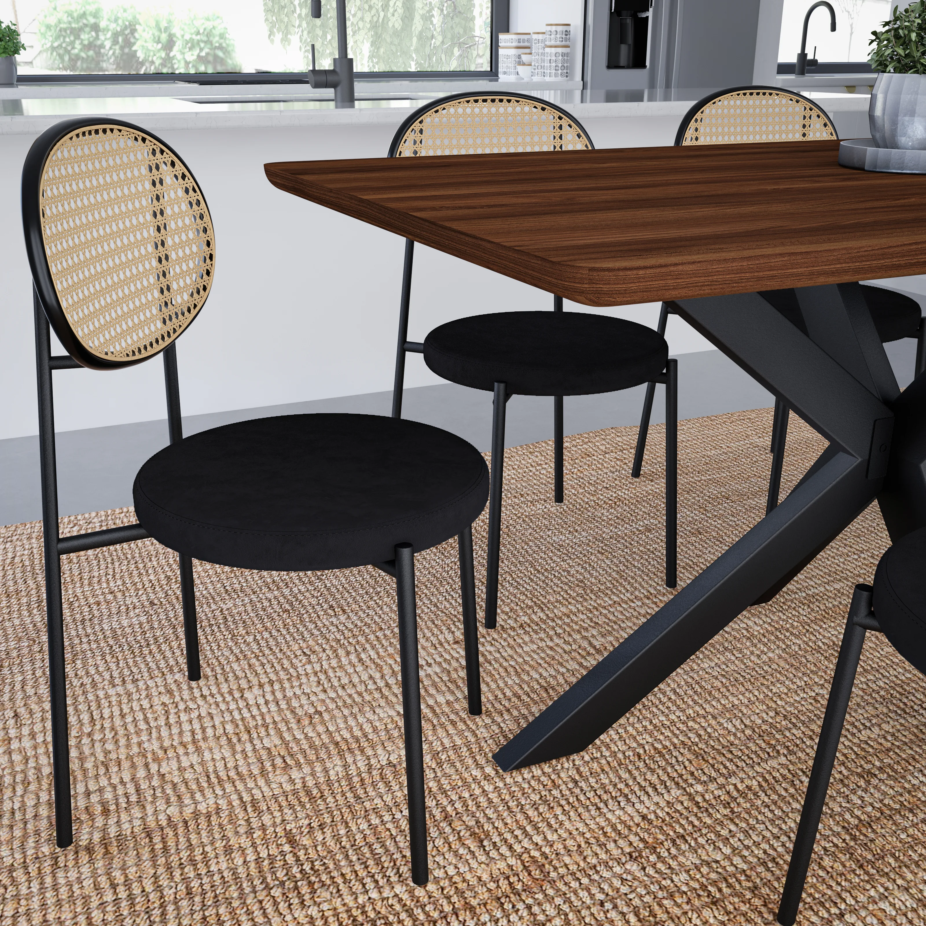 Euston Modern Wicker Dining Chair with Velvet Round Seat