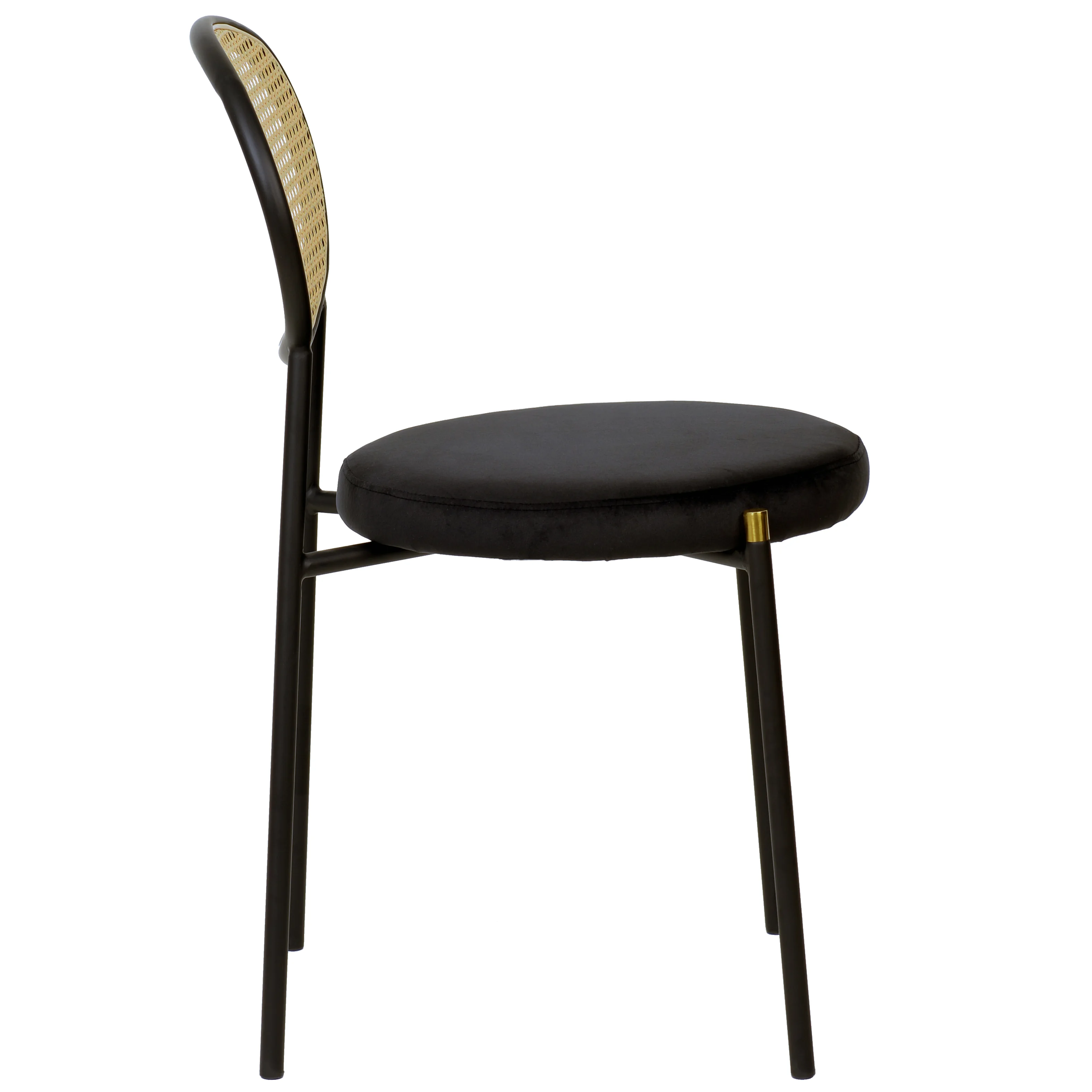 5-Piece Dining Set with 36" Round Dining Table Black MDF Top and Gold Base with 4 Velvet Dining Chairs in Black Steel Legs in Black