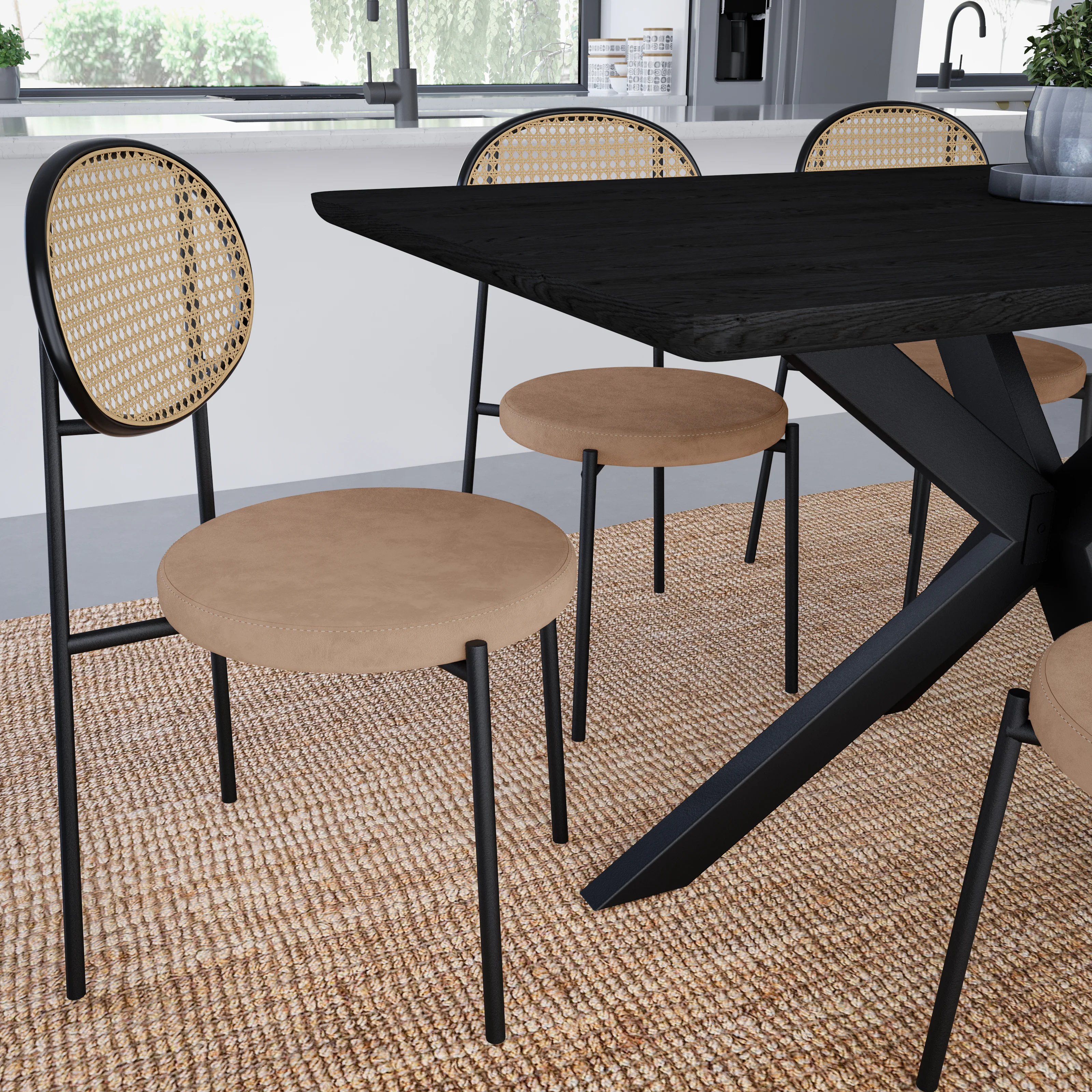 Euston Modern Wicker Dining Chair with Velvet Round Seat