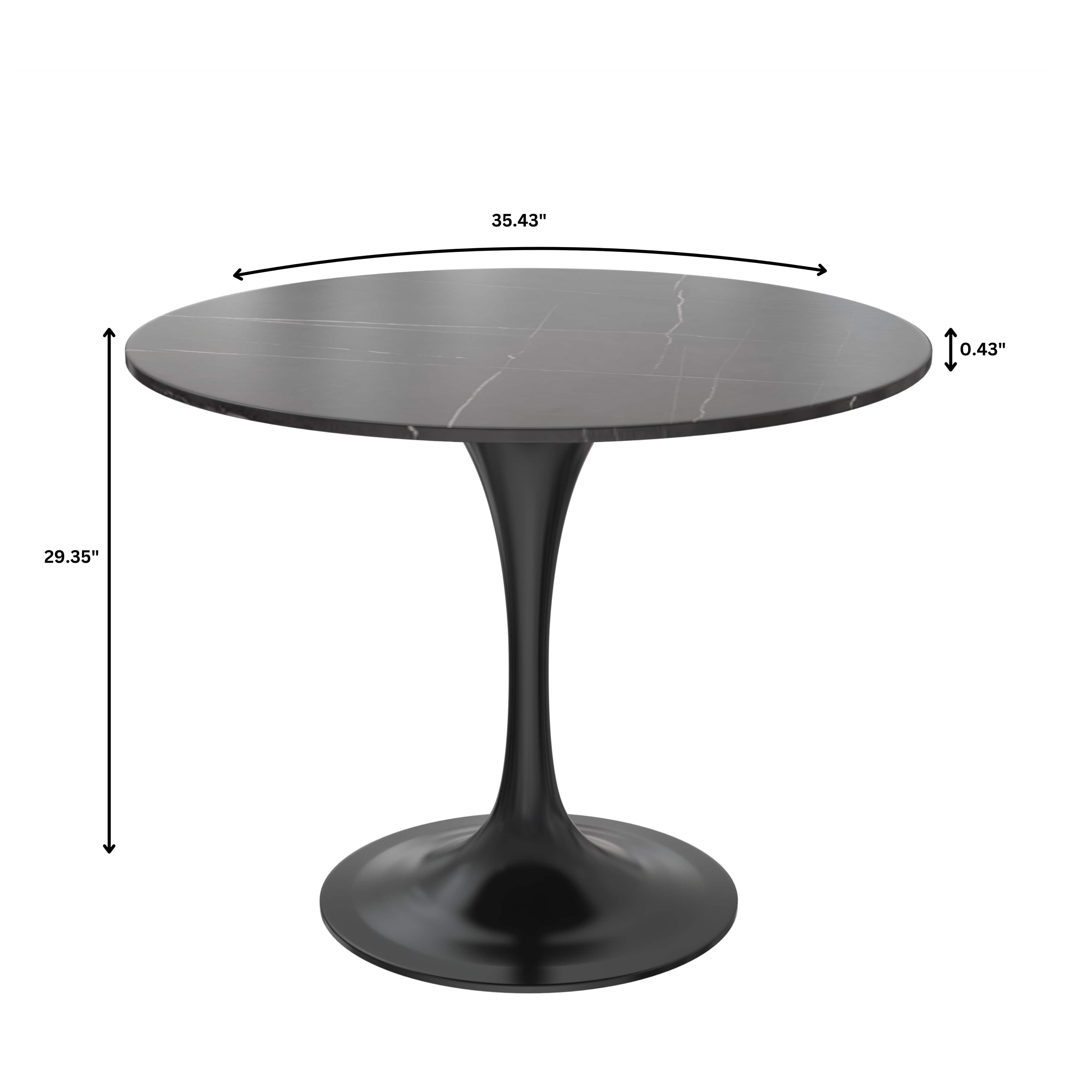5-Piece Dining Set with 36" Round Dining Table Black Sintered Stone Top and Black Pedestal with 4 Velvet Dining Chairs in Black Steel Legs in Brown