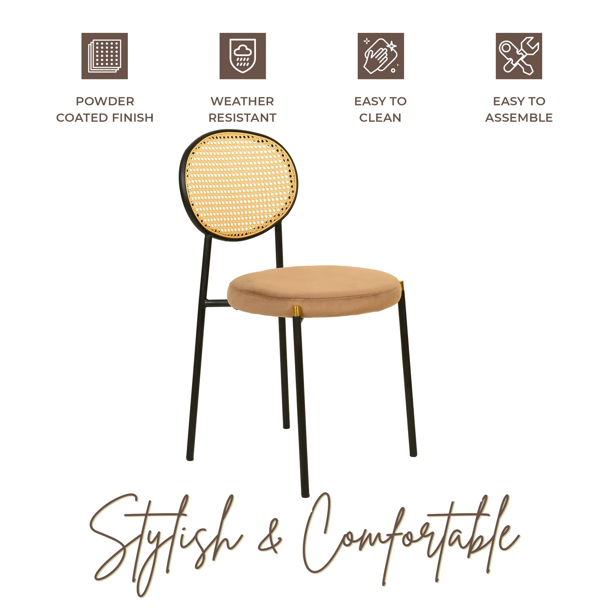 Euston - Dining Chair - Wicker Back -Brown - Set of 4