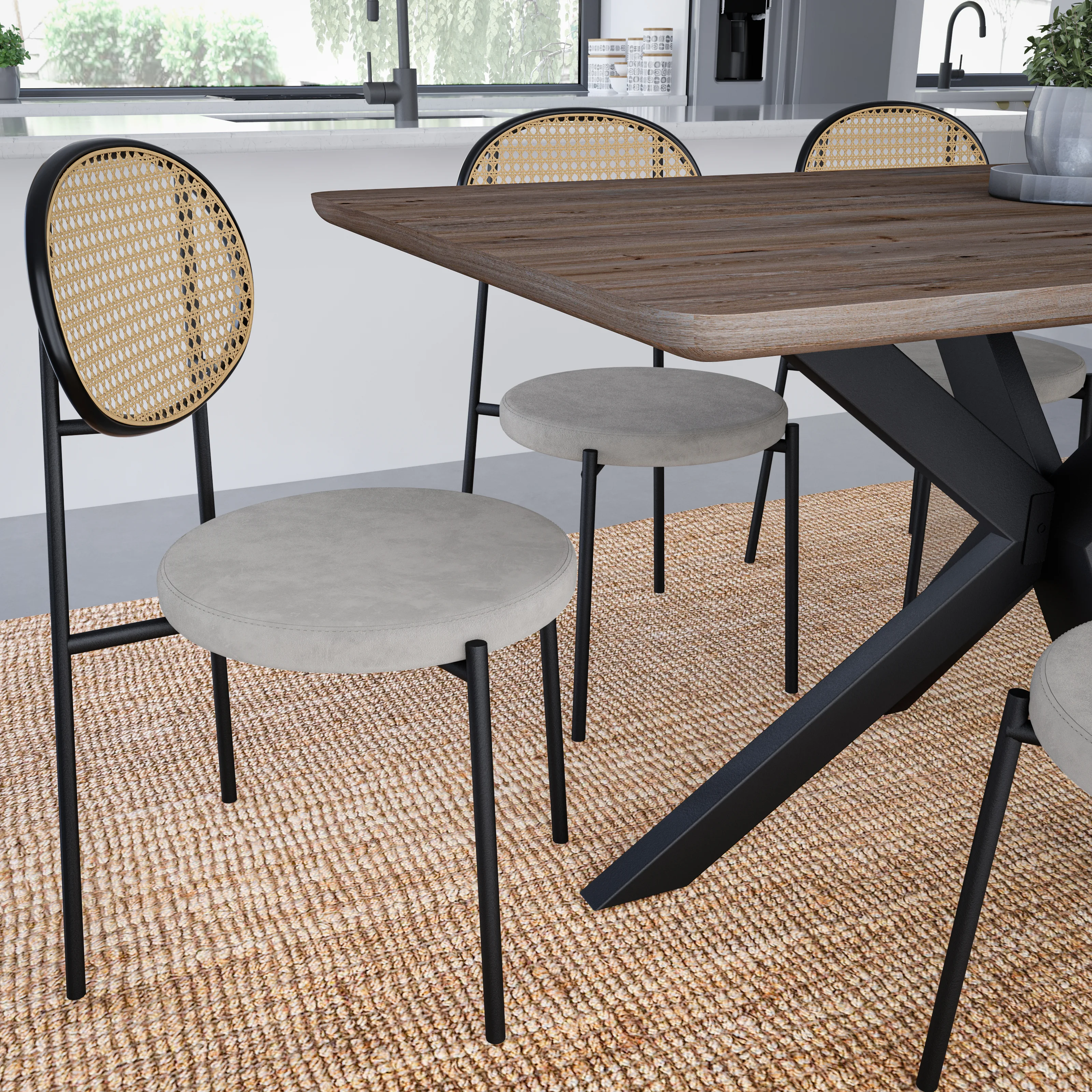 Euston Modern Wicker Dining Chair with Velvet Round Seat