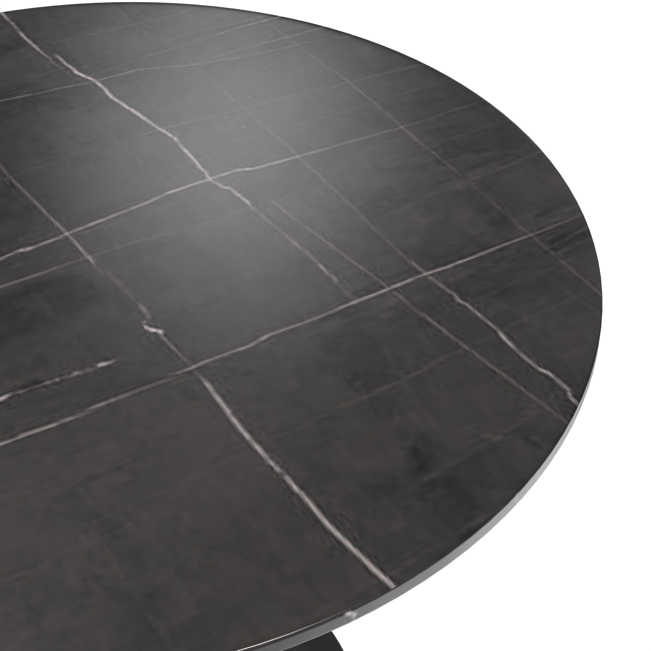 5-Piece Dining Set with 36" Round Dining Table Black Sintered Stone Top and Black Pedestal with 4 Velvet Dining Chairs in Black Steel Legs in Grey