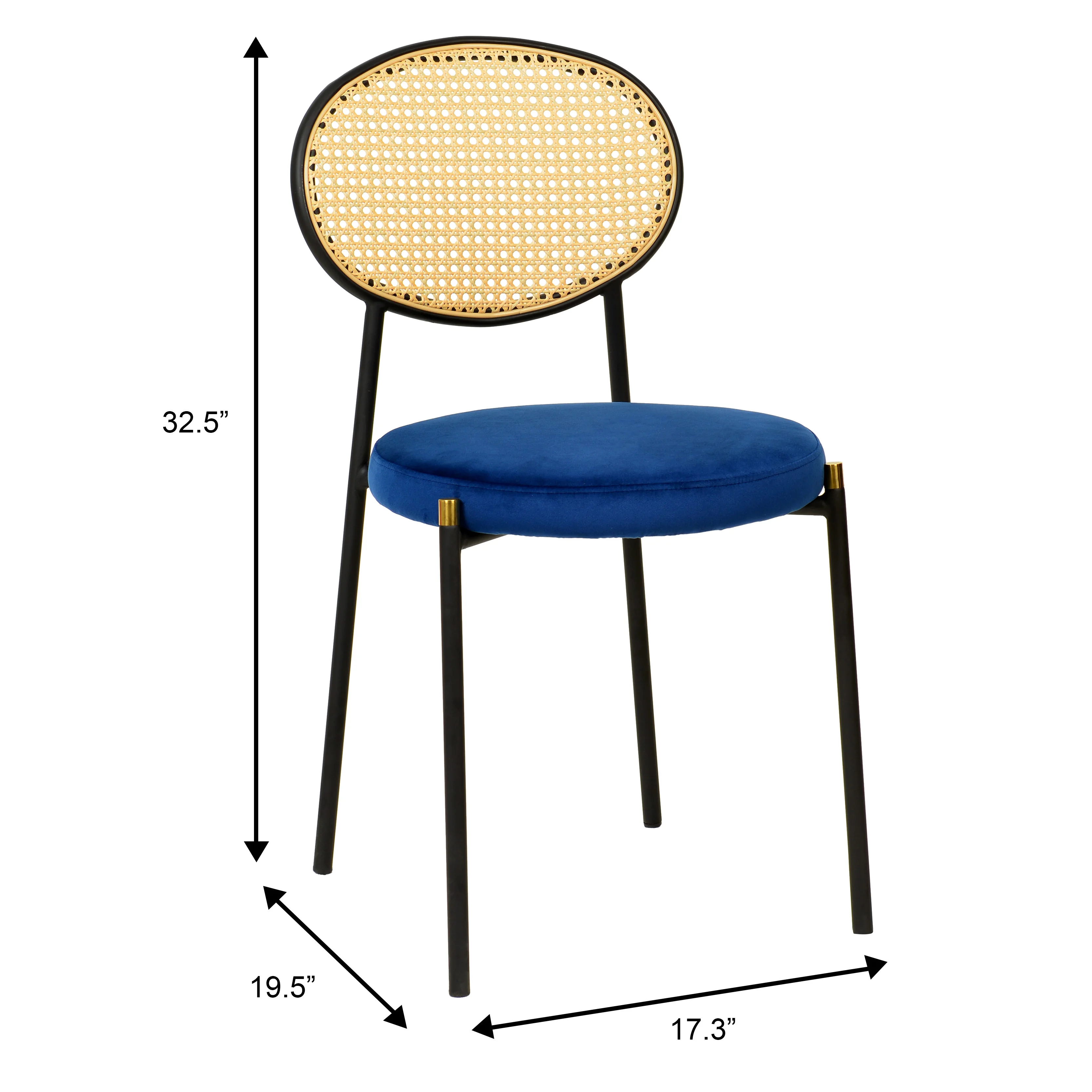 5-Piece Dining Set with 63" Rectangular Dining Table in Maple with 4 Velvet Dining Chairs in Black Steel Legs in Navy Blue