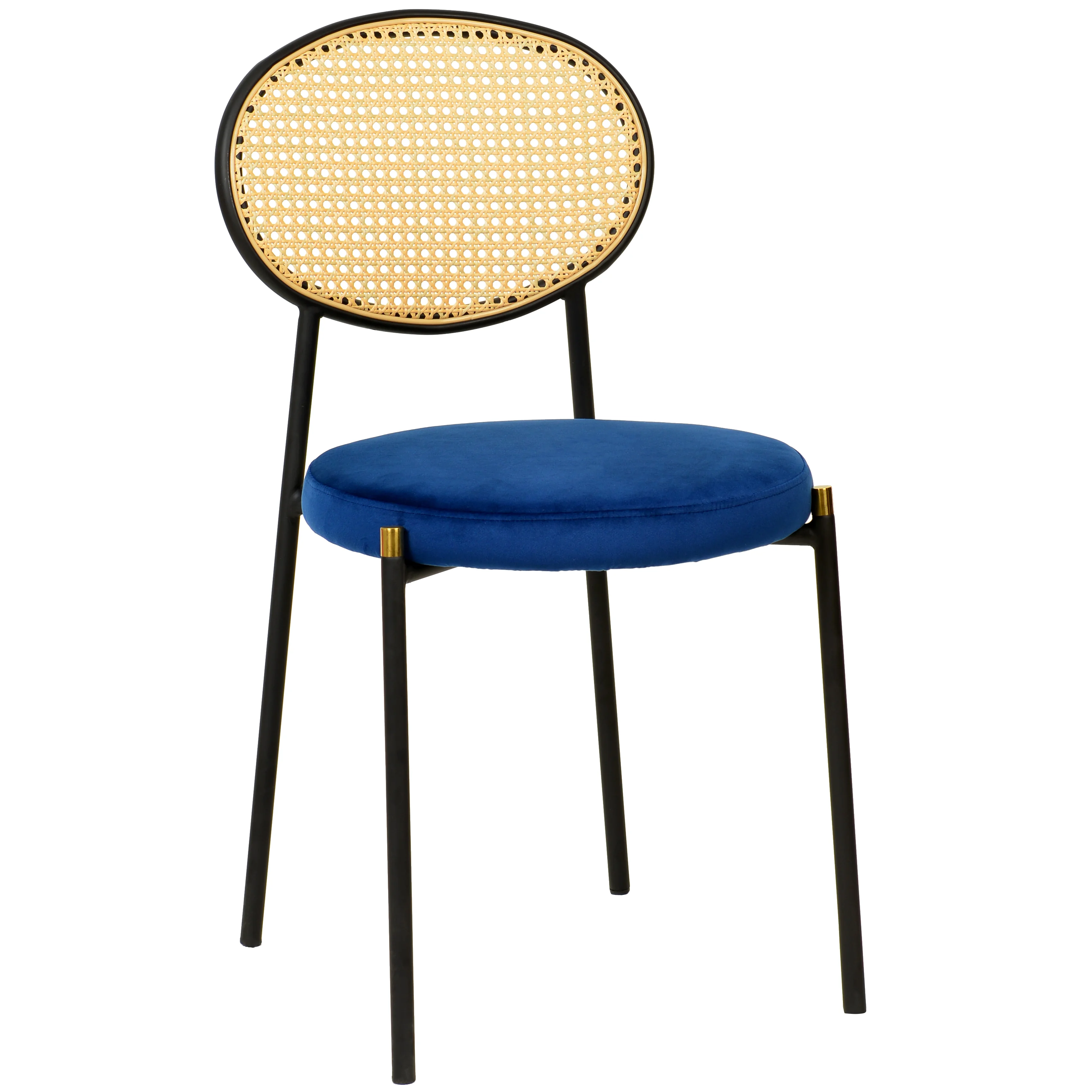 5-Piece Dining Set with 63" Rectangular Dining Table in Maple with 4 Velvet Dining Chairs in Black Steel Legs in Navy Blue