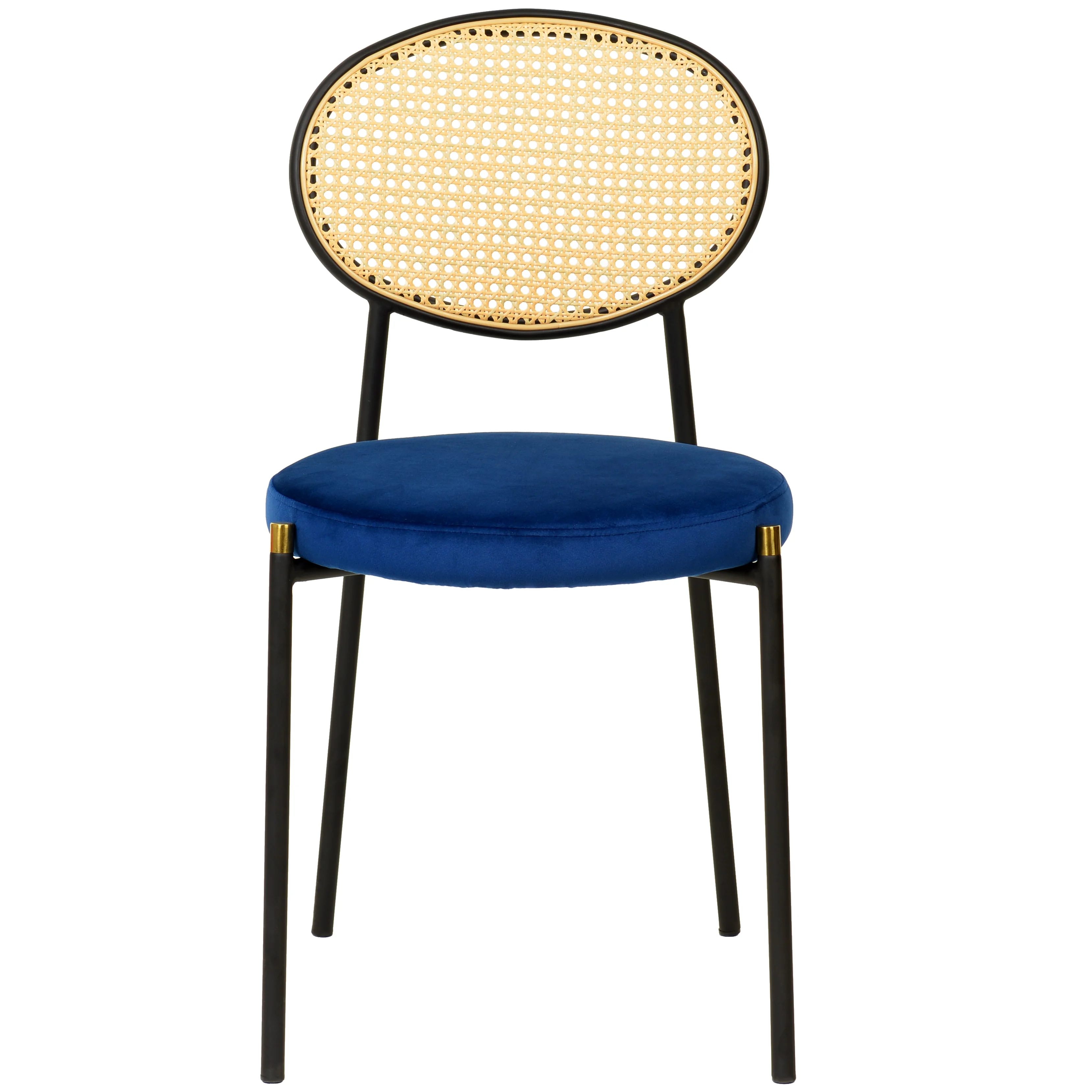 5-Piece Dining Set with 36" Round Dining Table Black MDF Top and Gold Base with 4 Velvet Dining Chairs in Black Steel Legs in Navy Blue