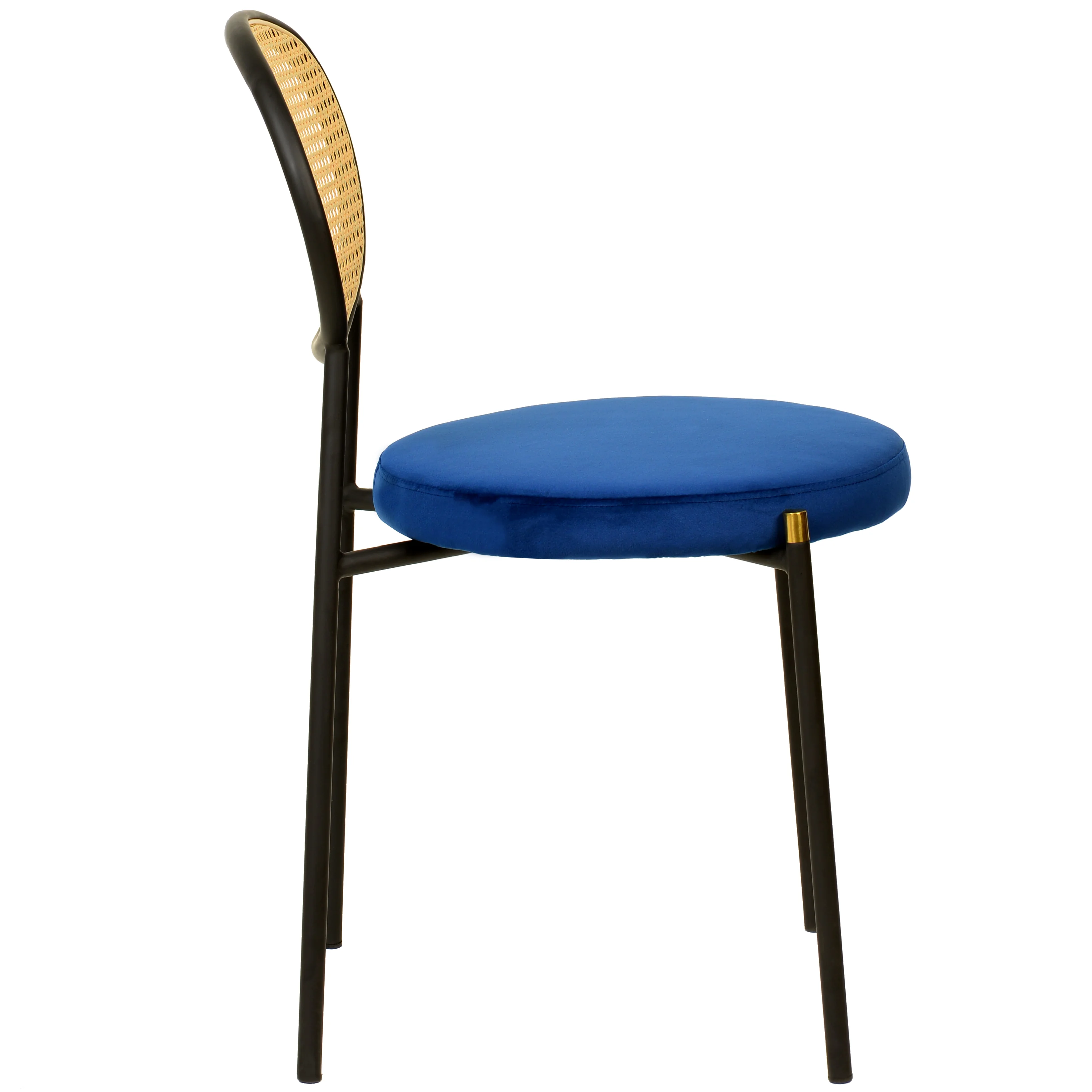 5-Piece Dining Set with 36" Round Dining Table Black Sintered Stone Top and Black Pedestal with 4 Velvet Dining Chairs in Black Steel Legs in Navy Blue