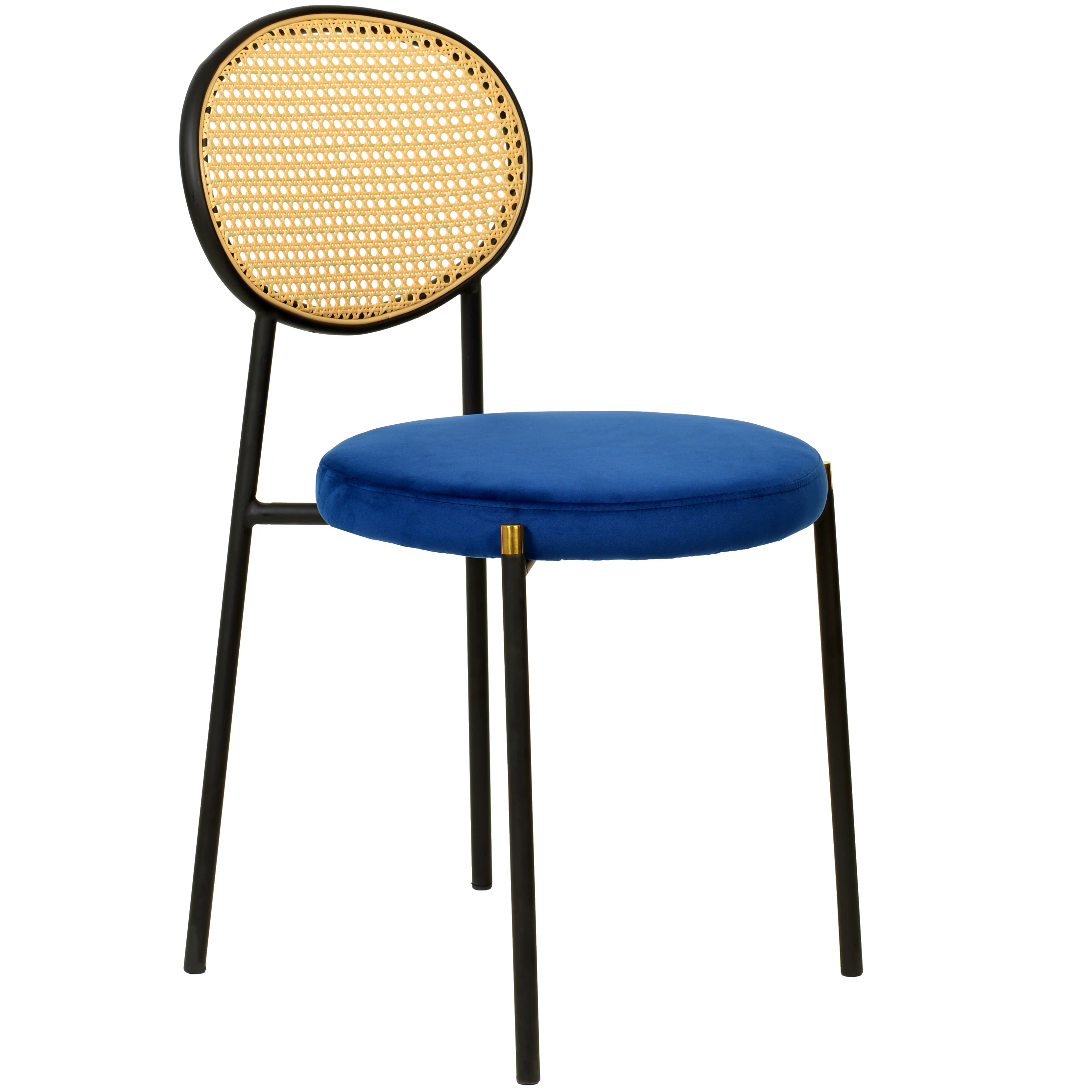 5-Piece Dining Set with 36" Round Dining Table Black Sintered Stone Top and Black Pedestal with 4 Velvet Dining Chairs in Black Steel Legs in Navy Blue