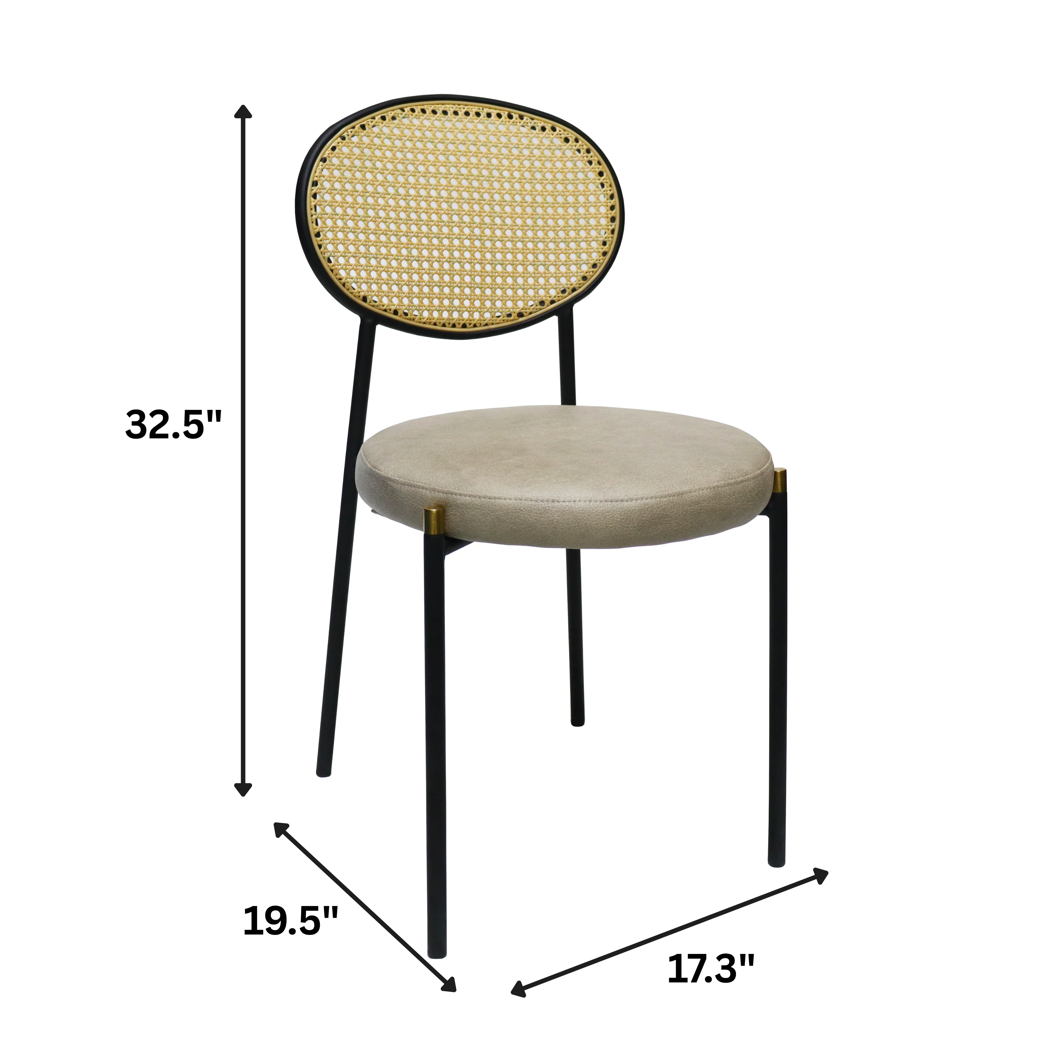 Euston Modern Wicker Dining Chair with Black Frame and Leather Seat in Taupe