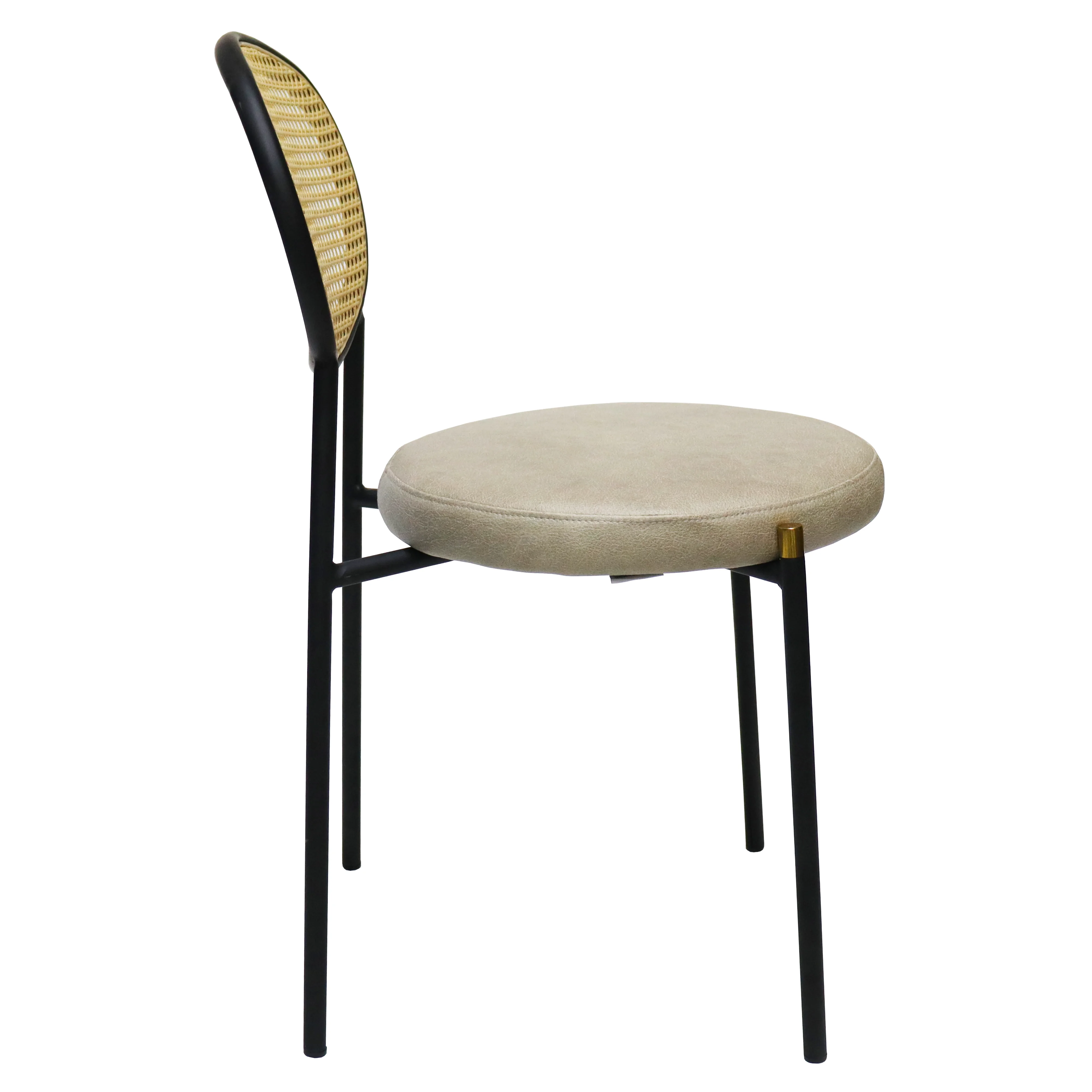Euston Modern Wicker Dining Chair with Black Frame and Leather Seat in Taupe