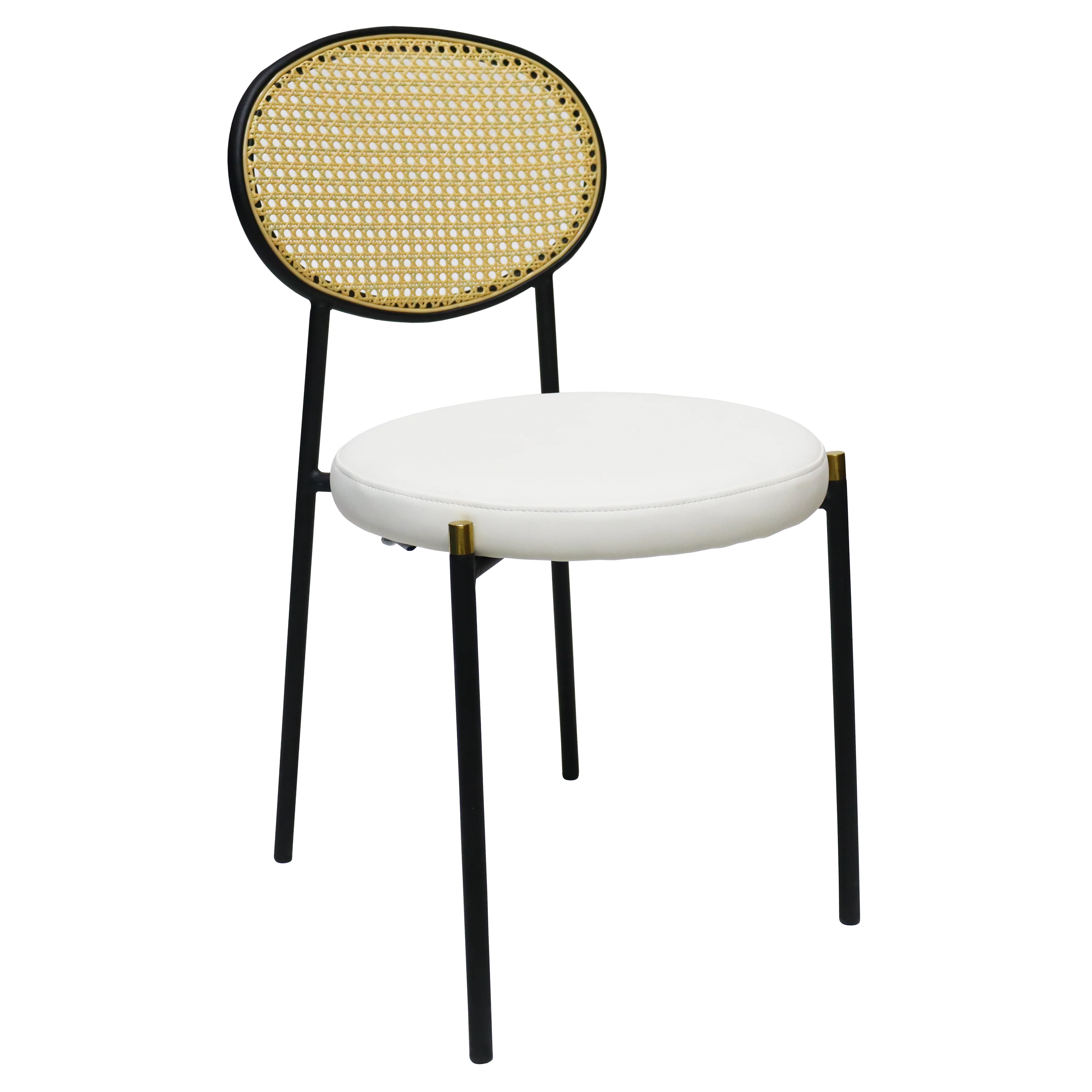 Euston Modern Wicker Dining Chair with Black Frame and Leather Seat in White