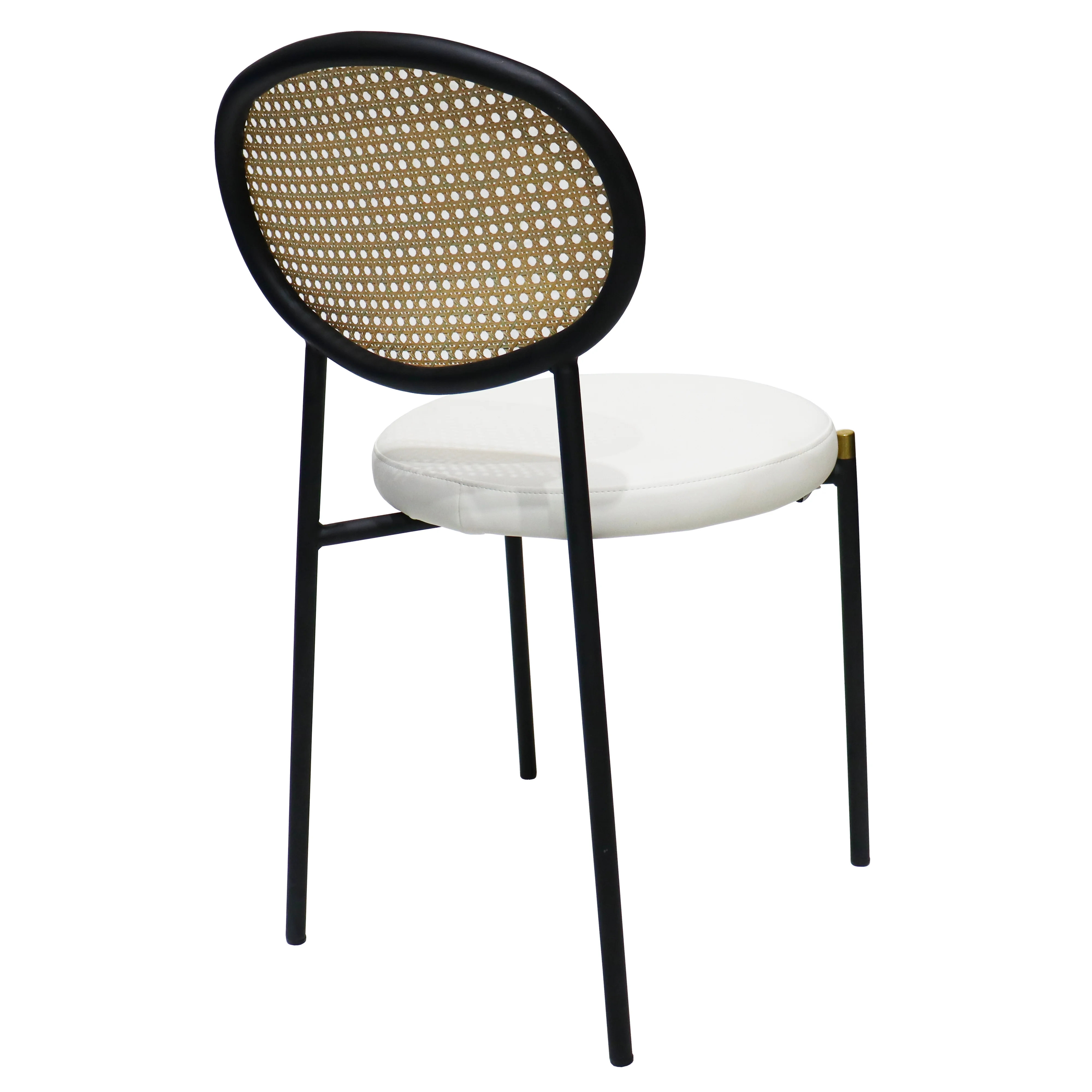 Euston Modern Wicker Dining Chair with Black Frame and Leather Seat in White