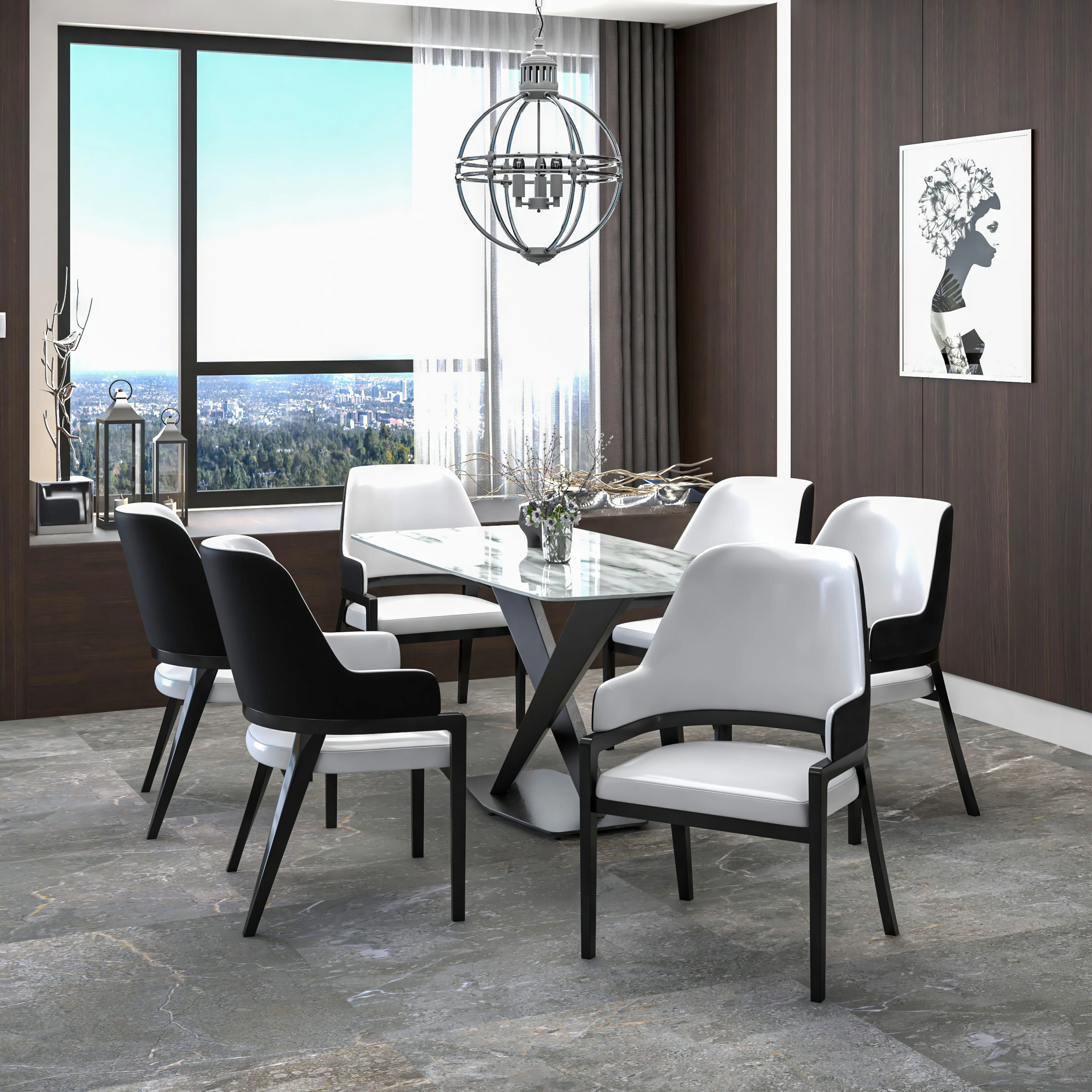 Ethora Collection Modern Wooden Dining Chair in Black Fabric Seat With white top