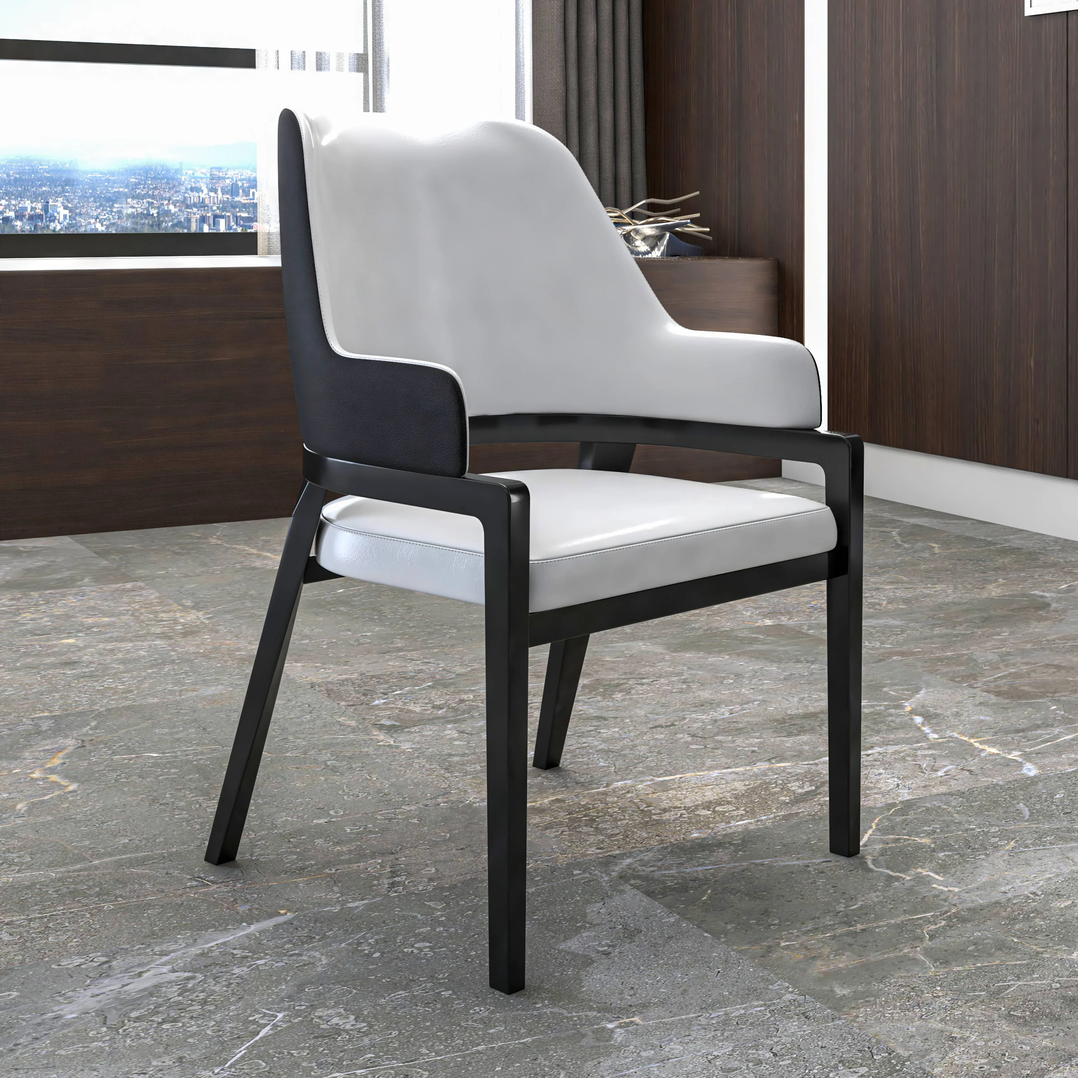 Ethora Collection Modern Wooden Dining Chair in Black Fabric Seat With white top Set of 2