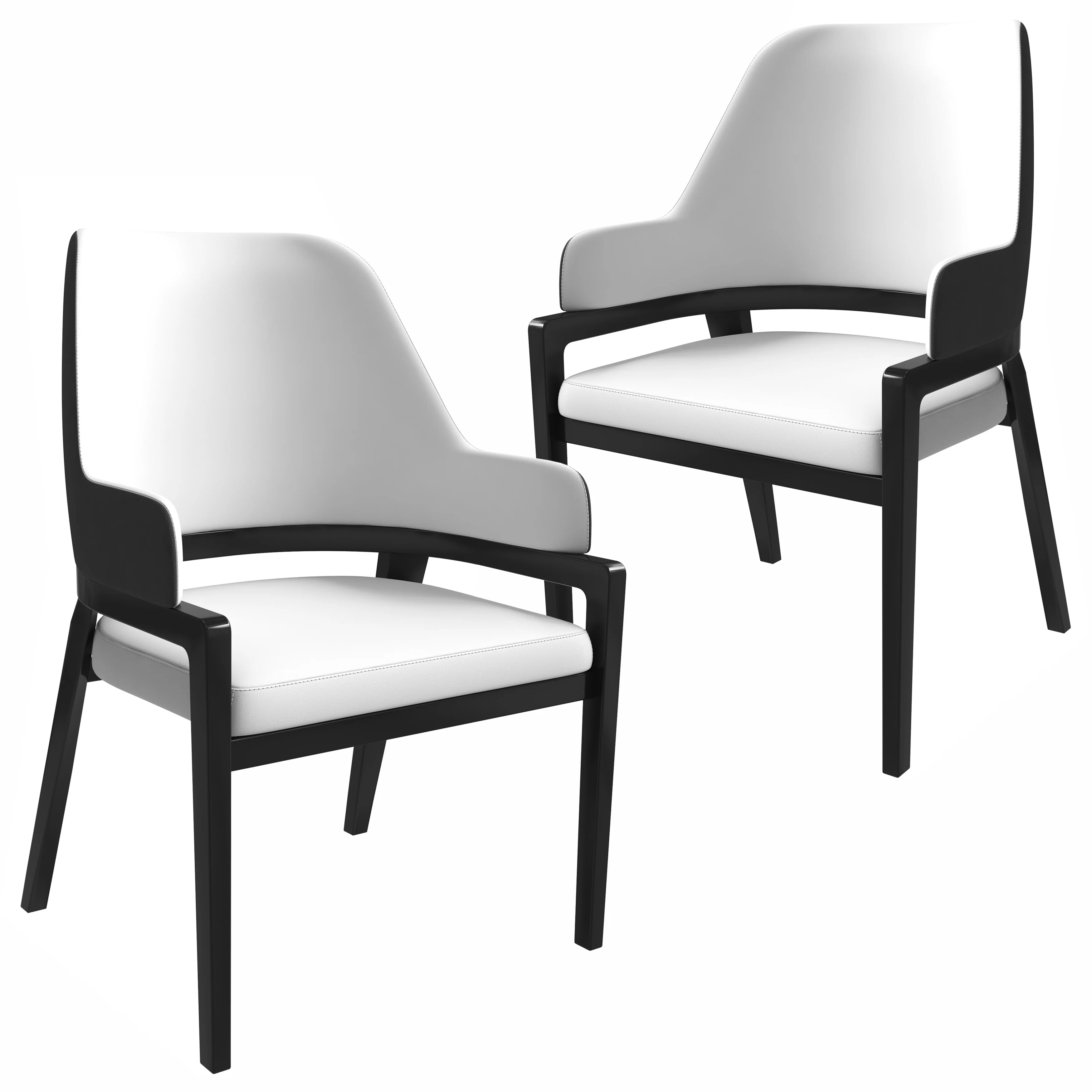 Ethora Collection Modern Wooden Dining Chair in Black Fabric Seat With white top Set of 2