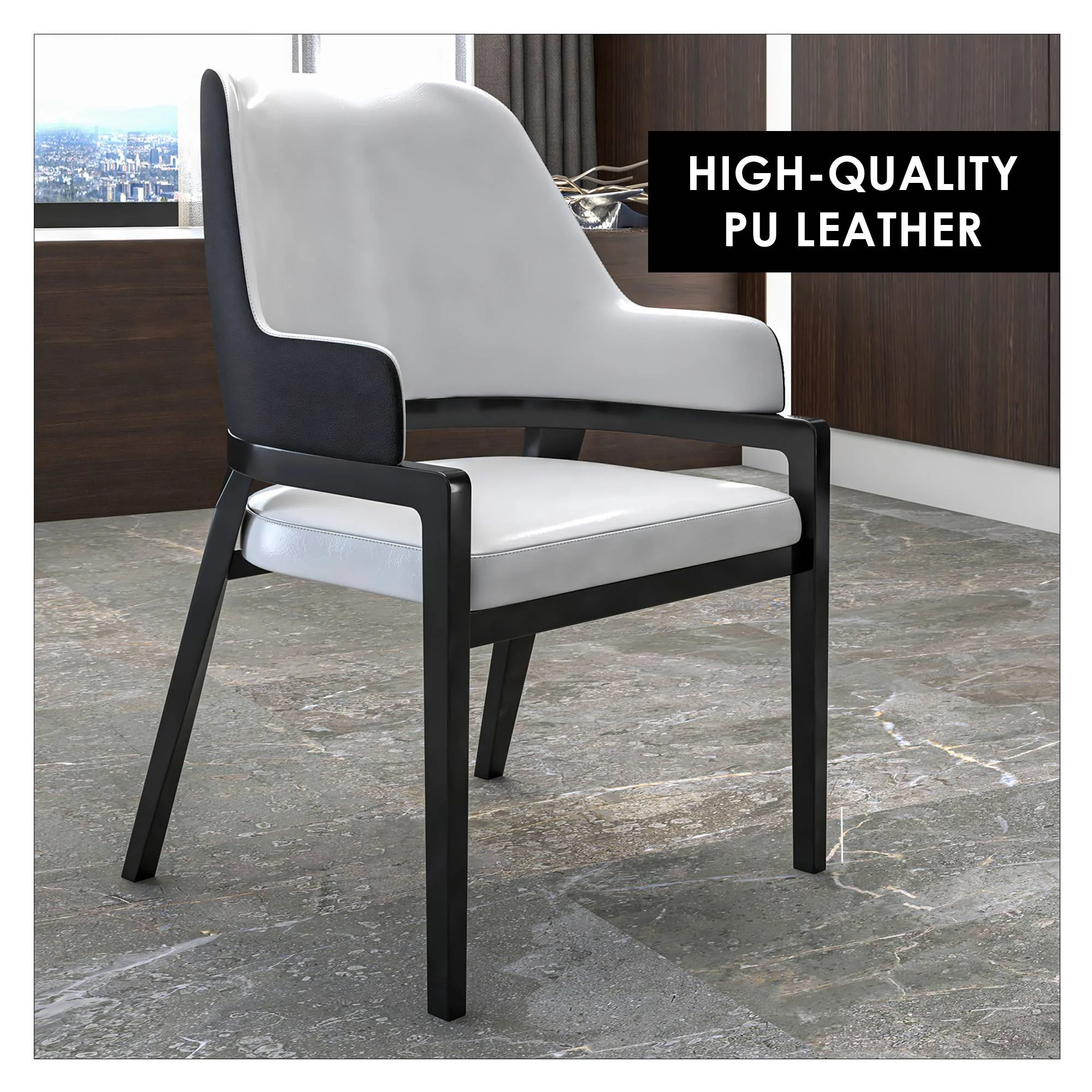 Ethora Collection Modern Wooden Dining Chair in Black Fabric Seat With white top Set of 4
