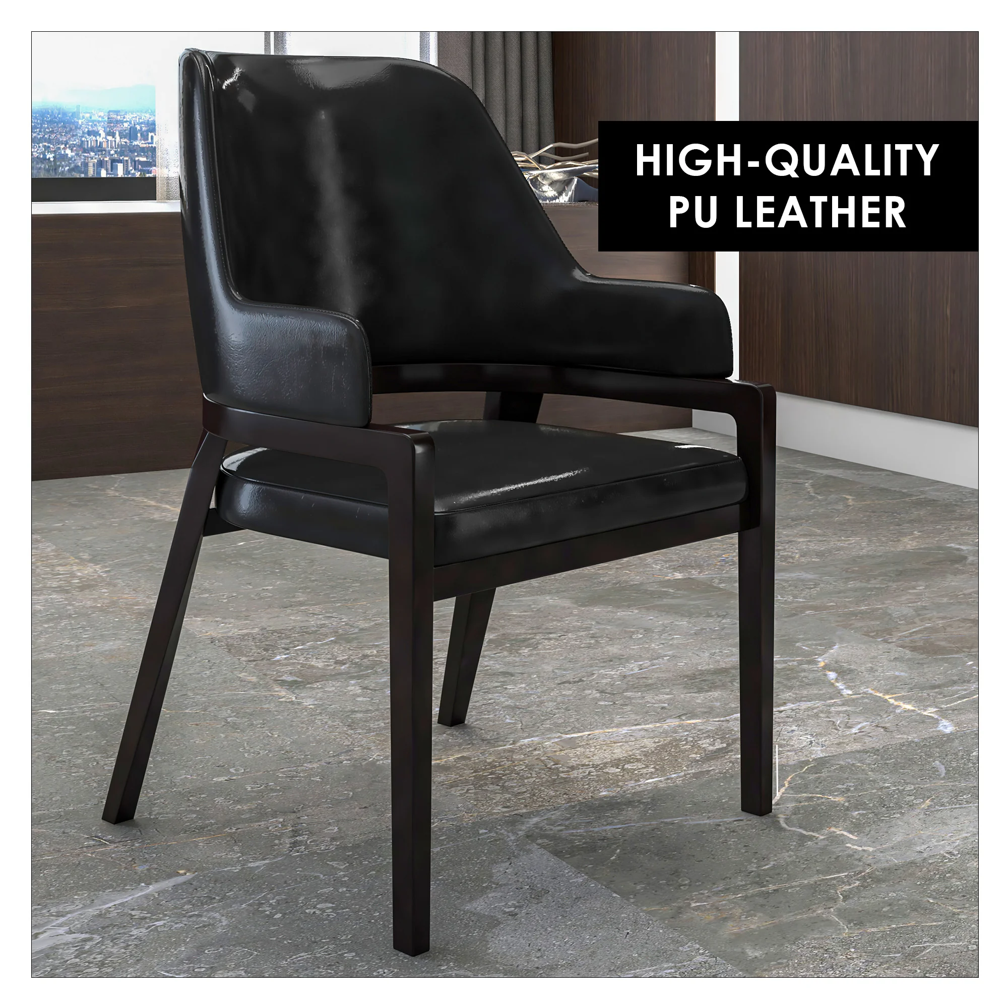 Ethora Collection Modern Wooden Dining Chair in Black Set of 2