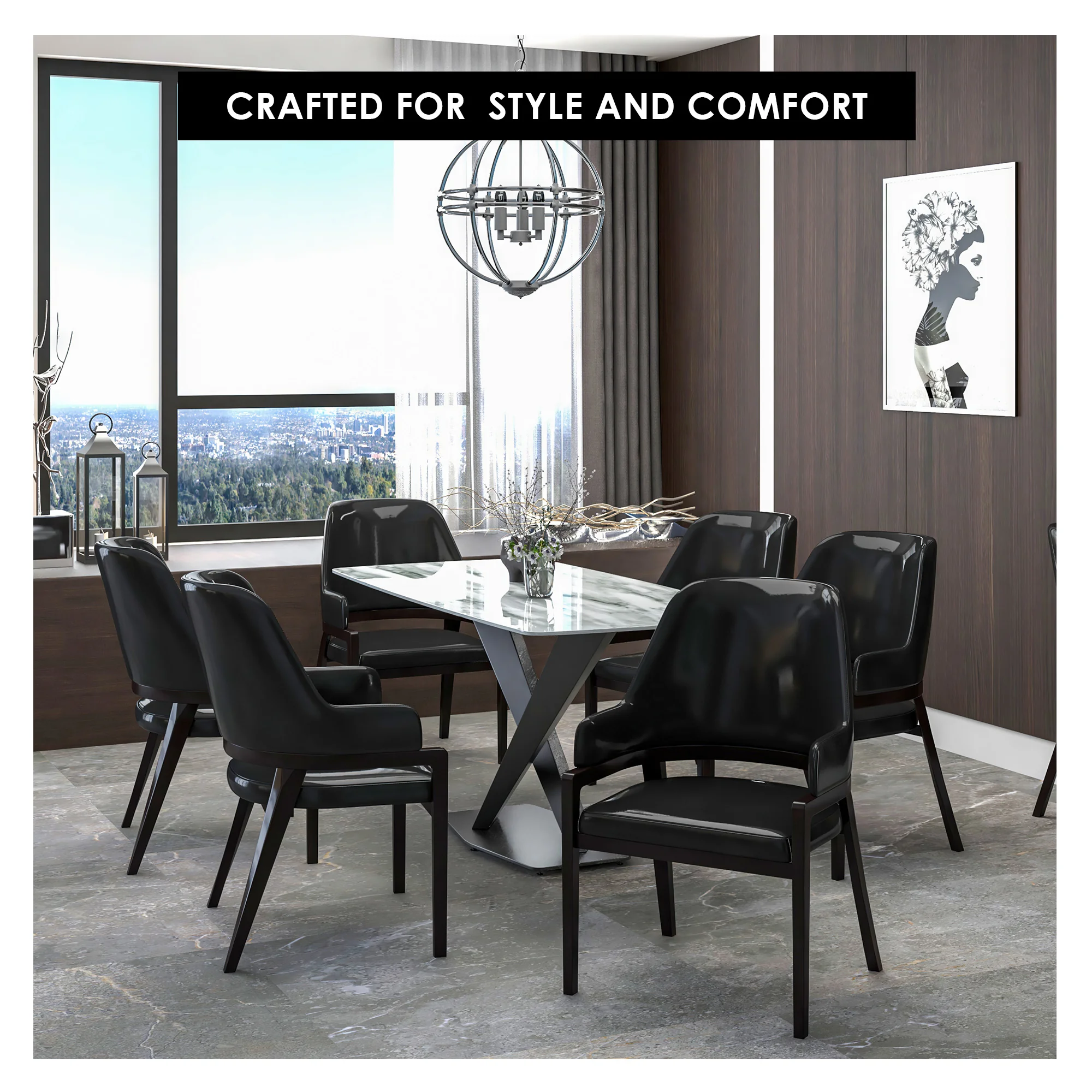 Ethora Collection Modern Wooden Dining Chair in Black Set of 4