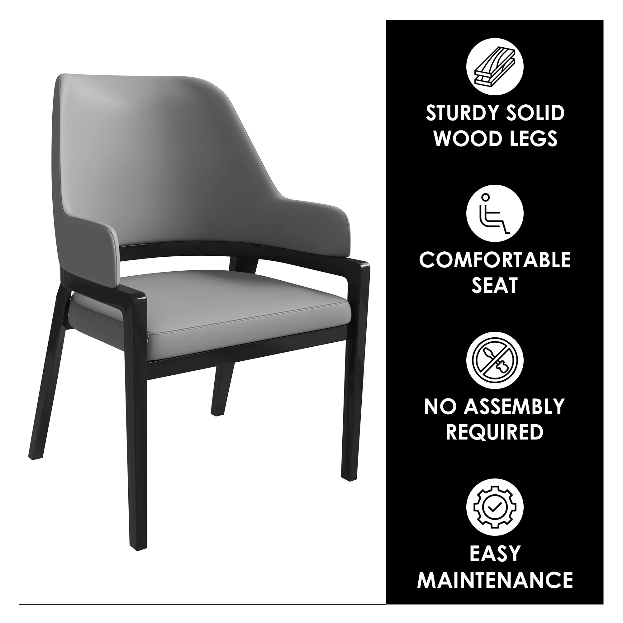 Ethora Collection Modern Wooden Dining Chair in Grey Set of 2