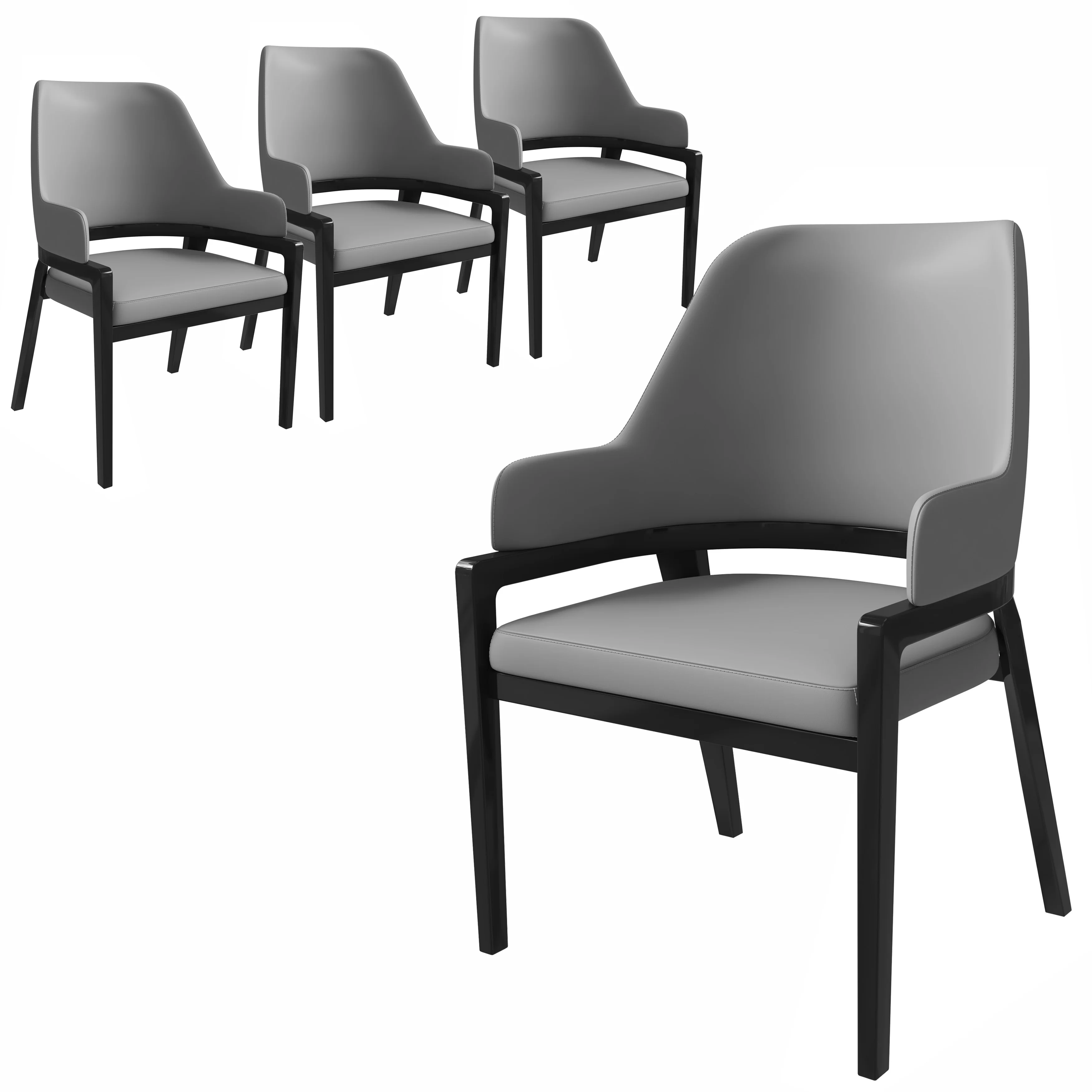 Ethora Collection Modern Wooden Dining Chair in Grey Set of 4