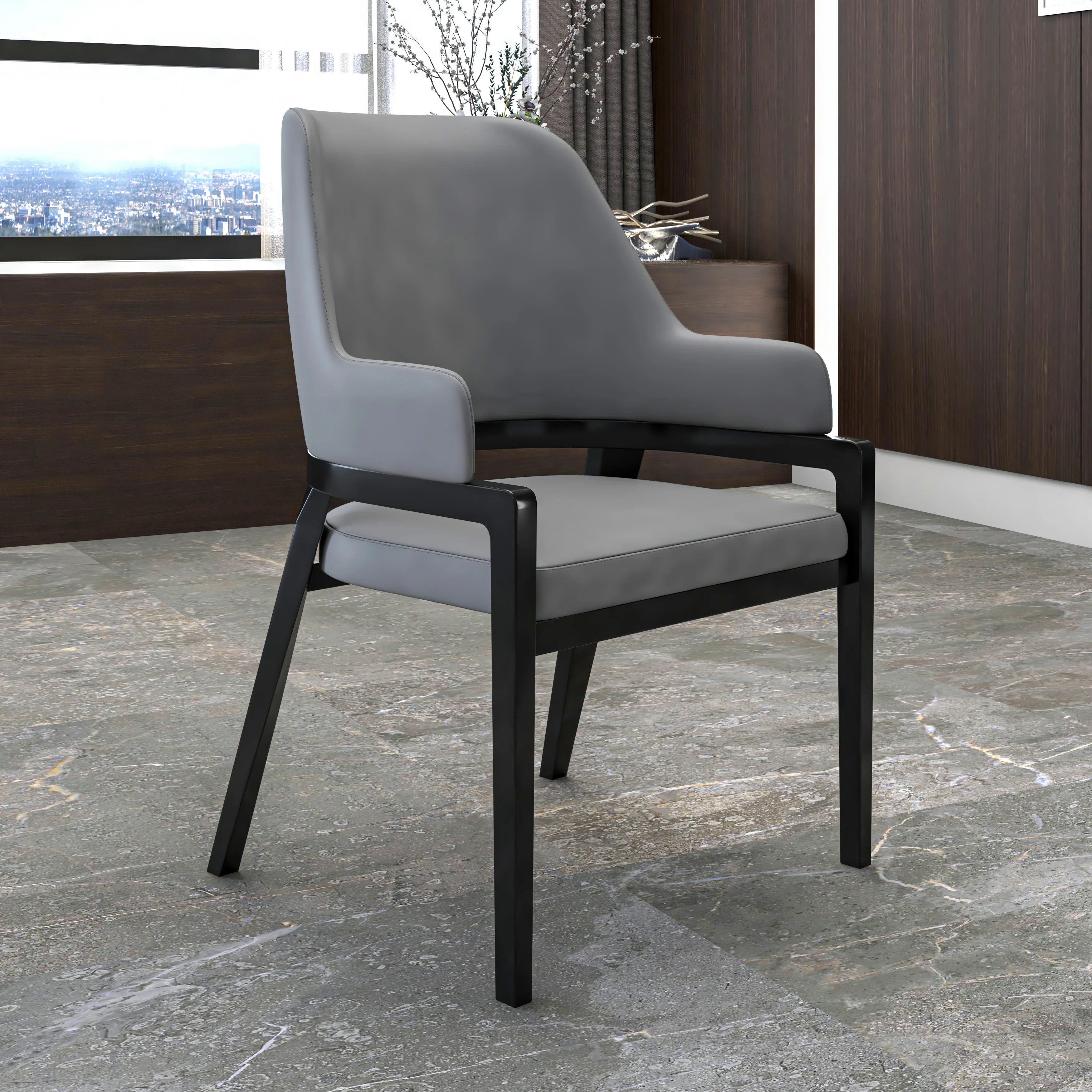 Ethora Collection Modern Wooden Dining Chair in Grey Set of 4