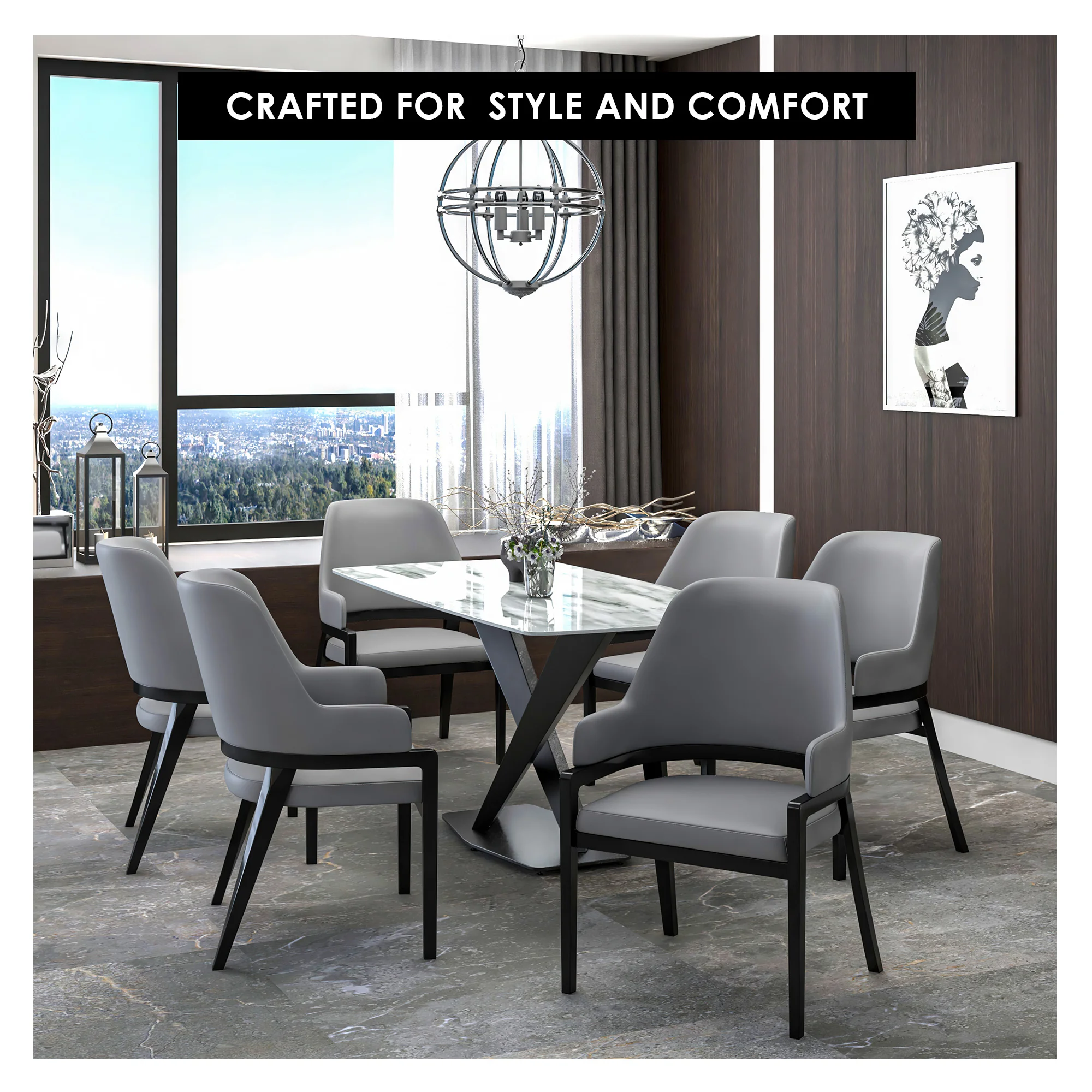 Ethora Collection Modern Wooden Dining Chair in Grey Set of 4