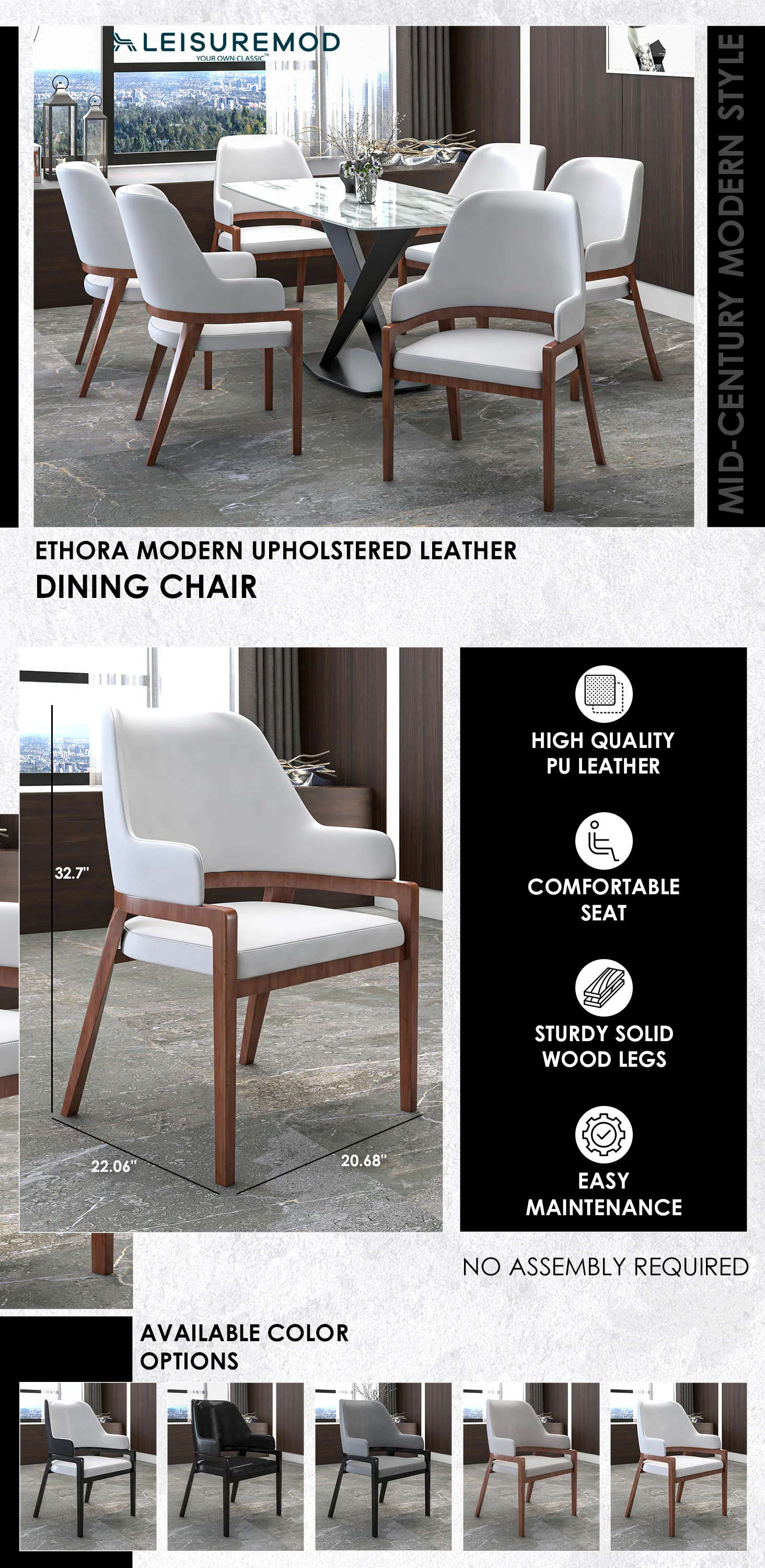 Ethora Collection Modern Wooden Dining Chair in White