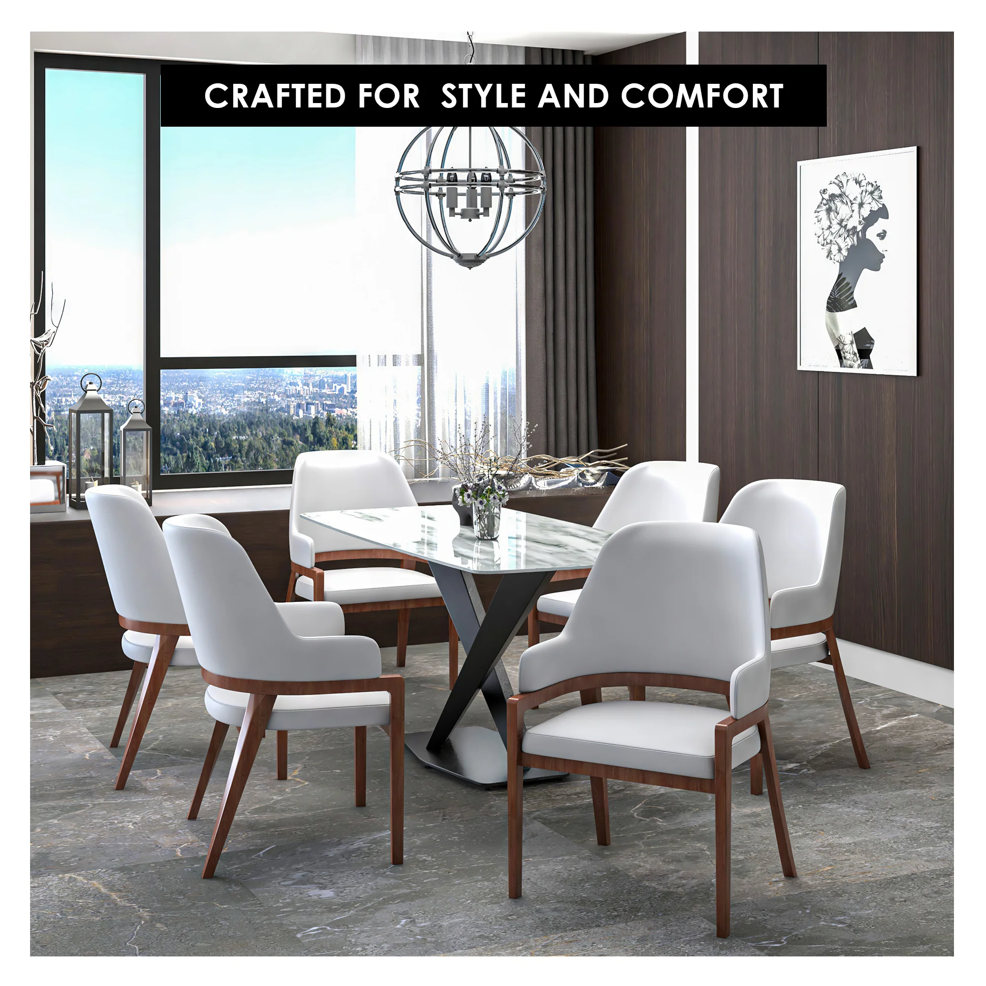 Ethora Collection Modern Wooden Dining Chair in White Set of 2