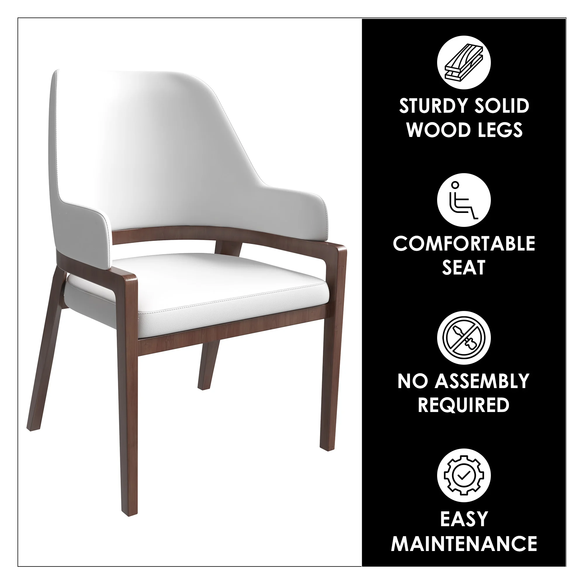 Ethora Collection Modern Wooden Dining Chair in White Set of 2