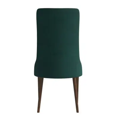 Elm Collection Modern Wooden Dining Chair In Green Velvet