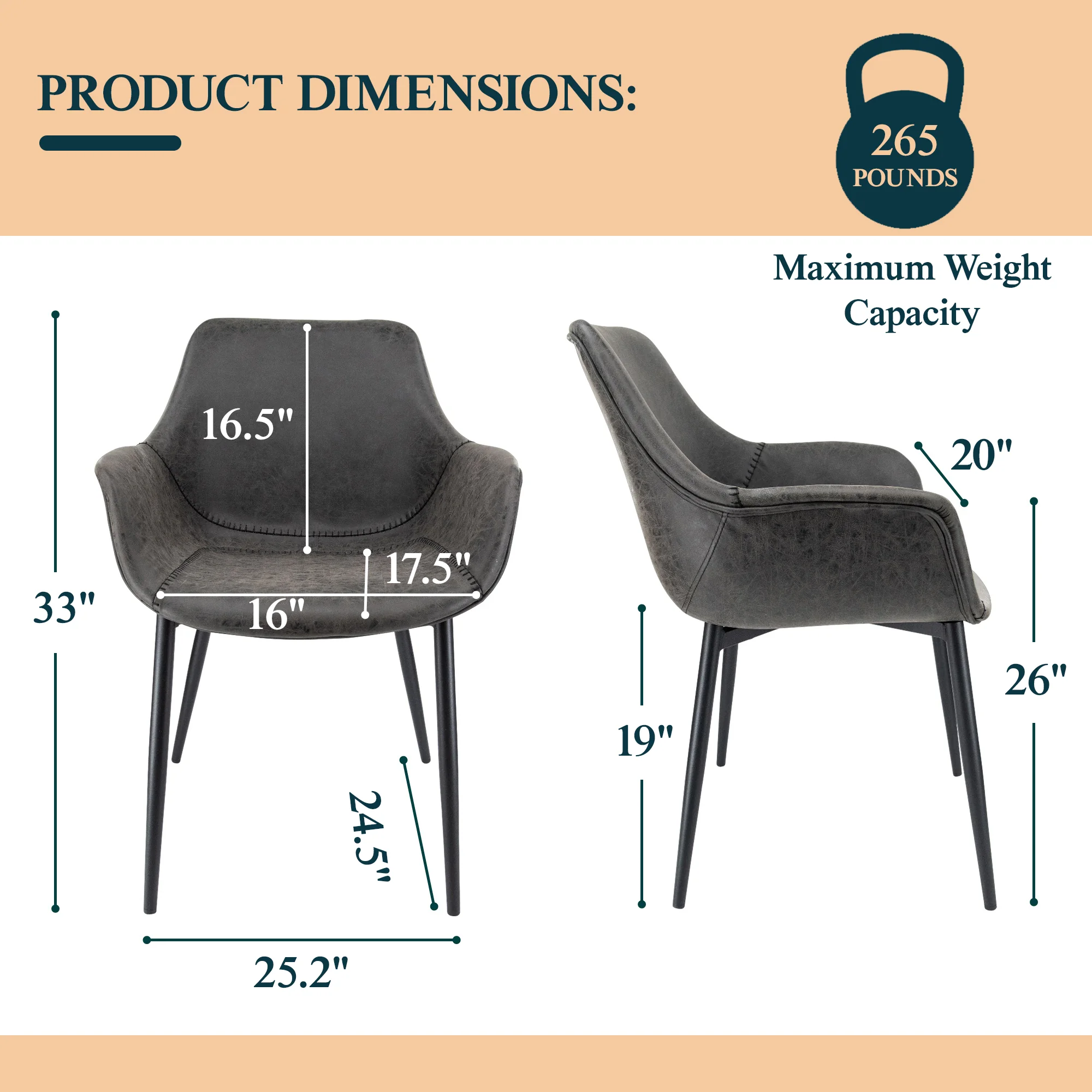 Markley Modern Leather Dining Arm Chair With Metal Legs