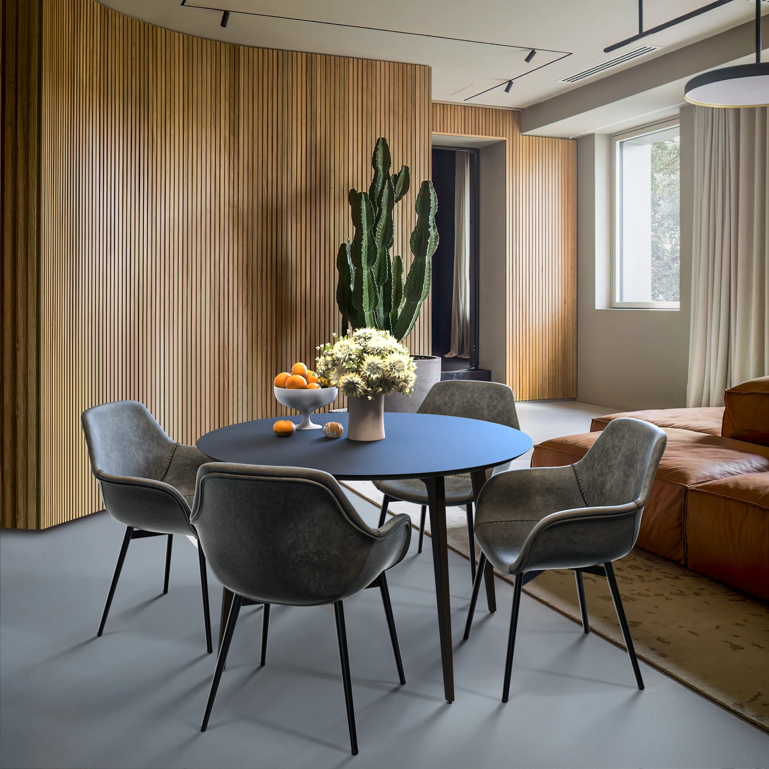 Markley Modern Leather Dining Arm Chair With Metal Legs