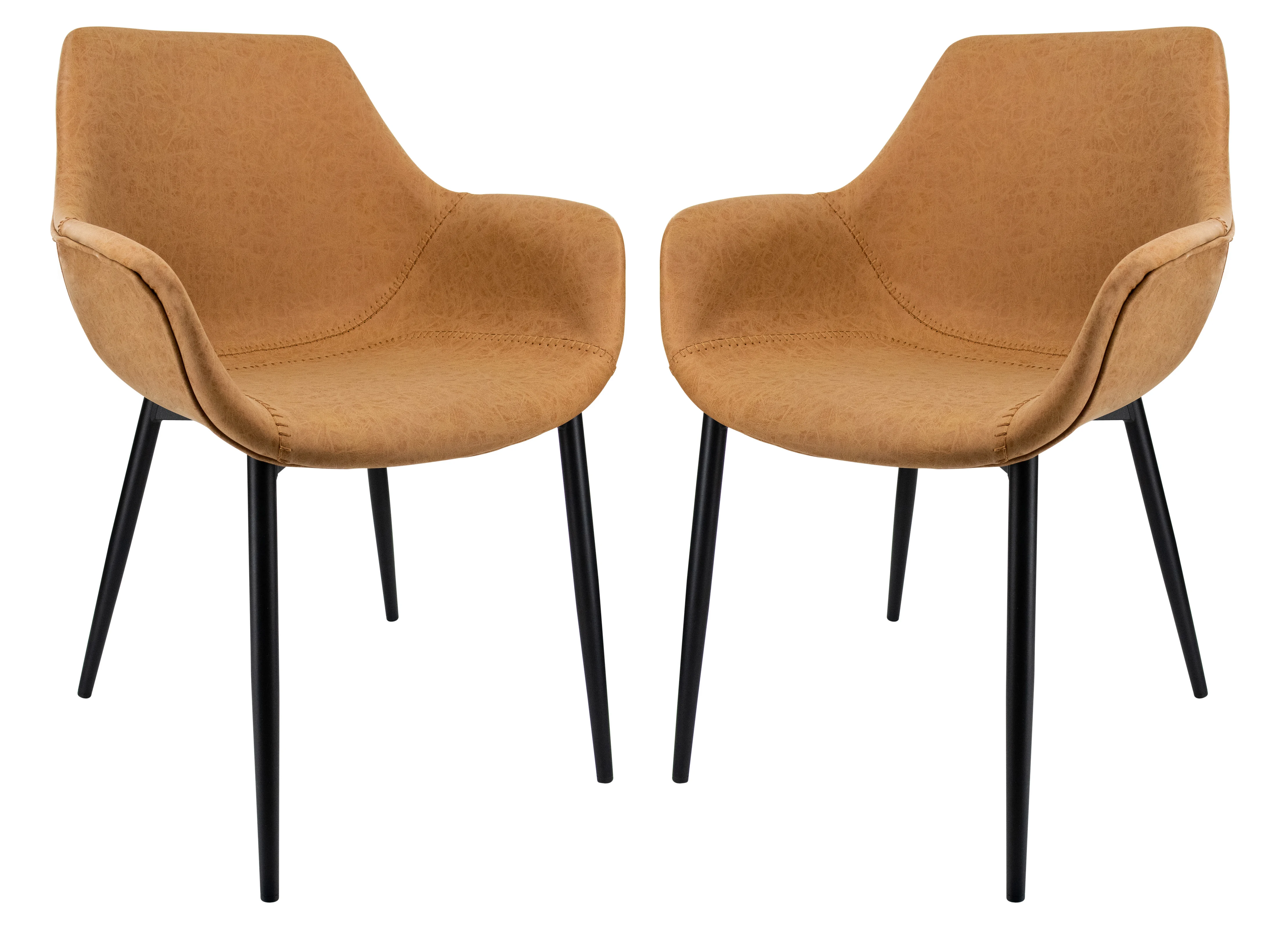 Markley Modern Leather Dining Arm Chair With Metal Legs Set of 2